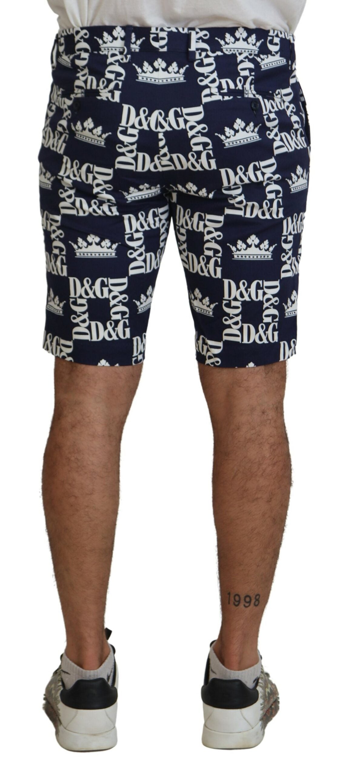 Dolce & Gabbana Blue Cotton Chinos with Logo Print Shorts-3