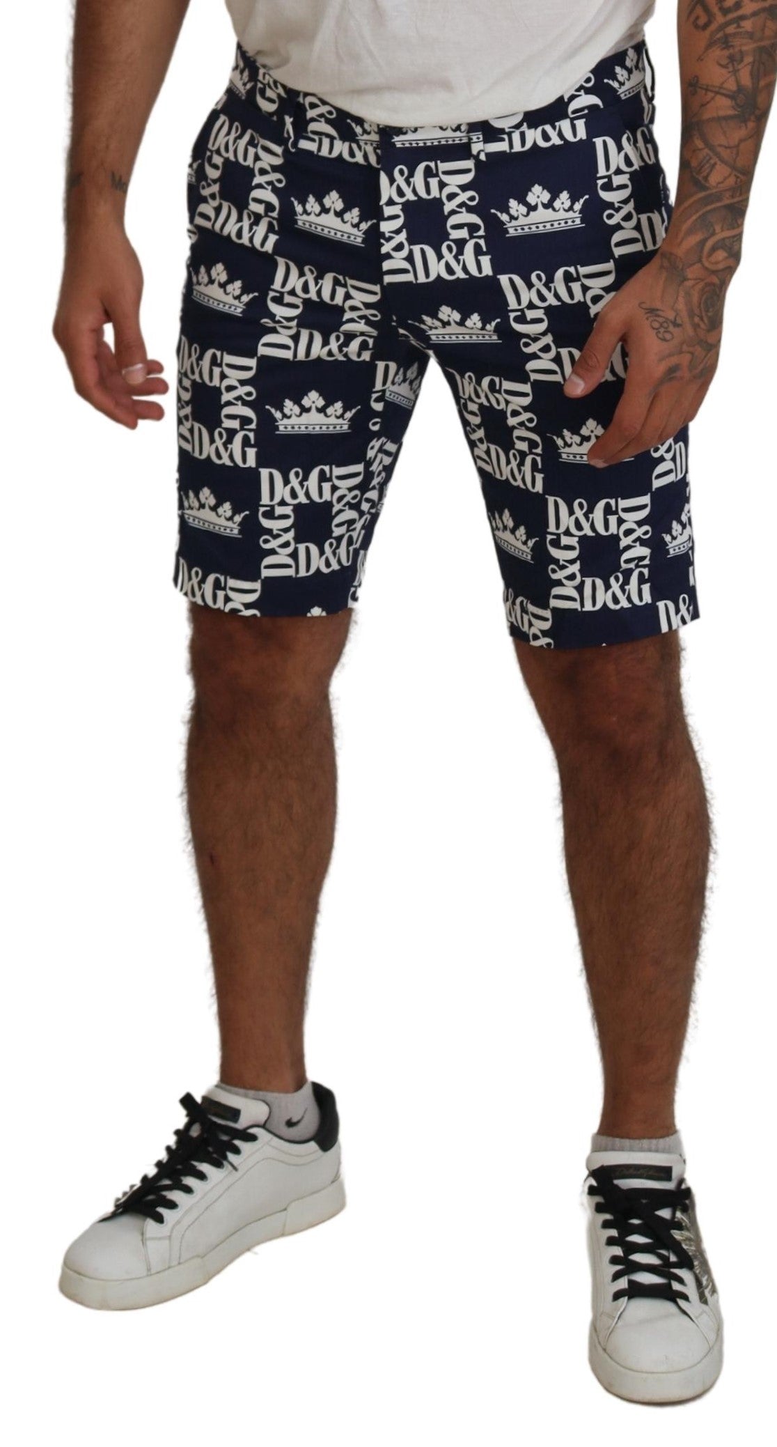 Dolce & Gabbana Blue Cotton Chinos with Logo Print Shorts-4