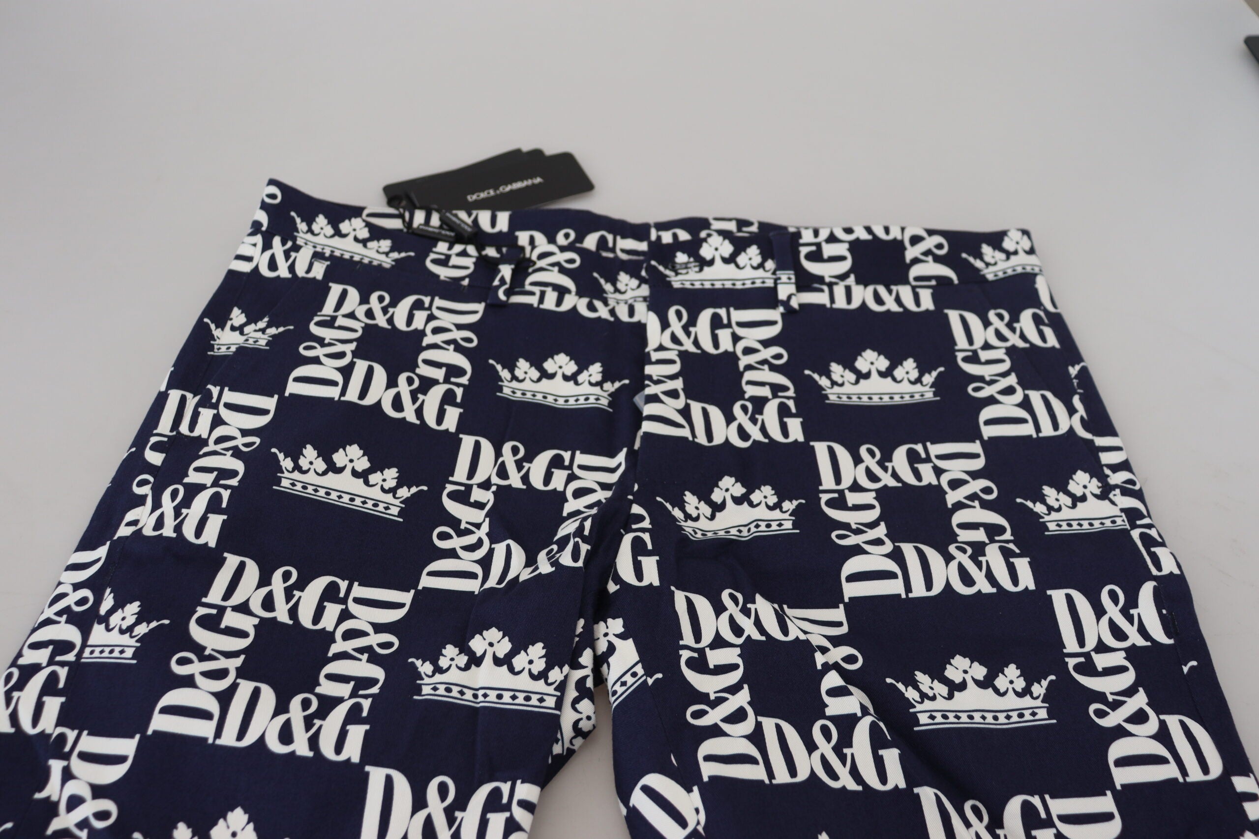 Dolce & Gabbana Blue Cotton Chinos with Logo Print Shorts-5