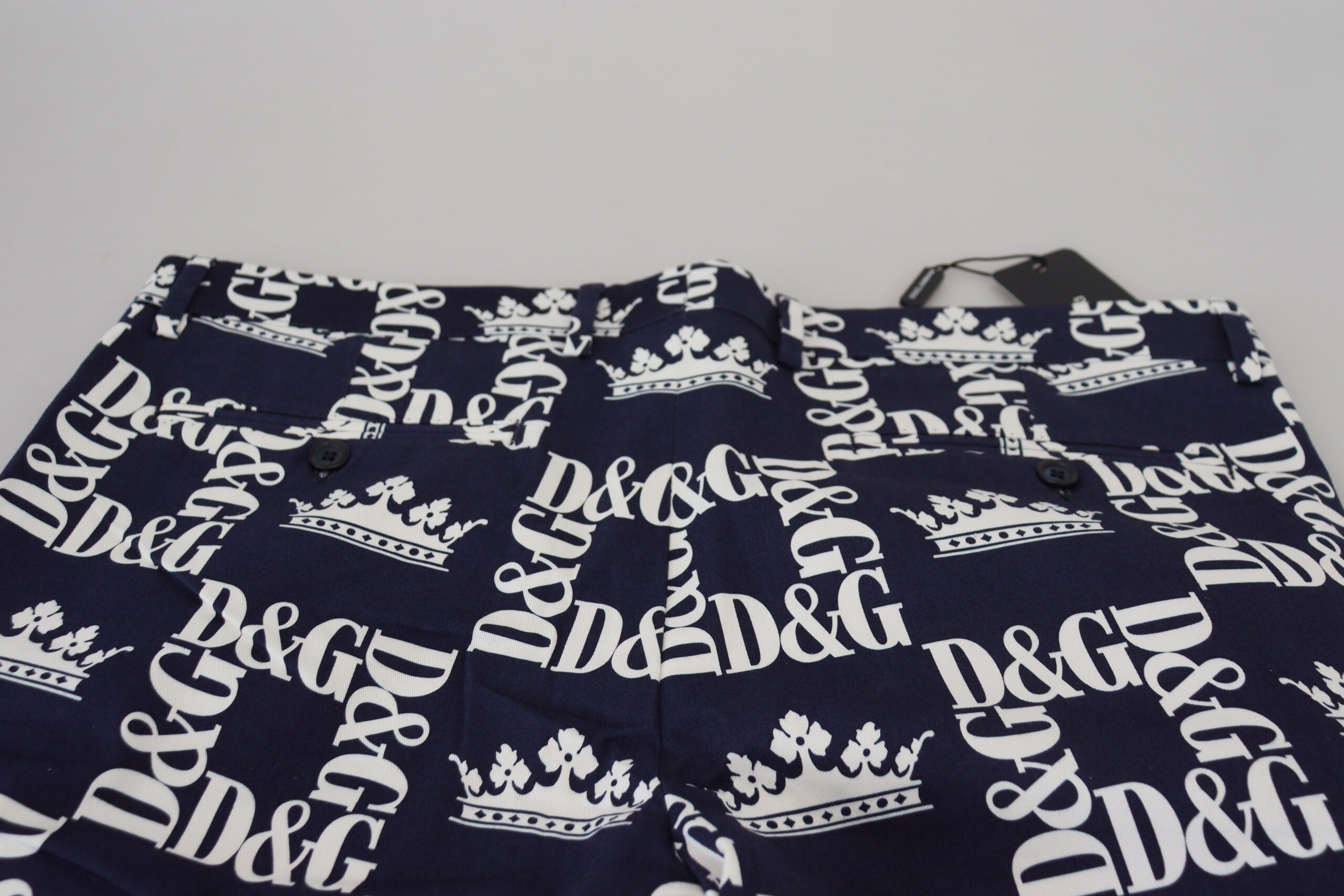 Dolce & Gabbana Blue Cotton Chinos with Logo Print Shorts-6