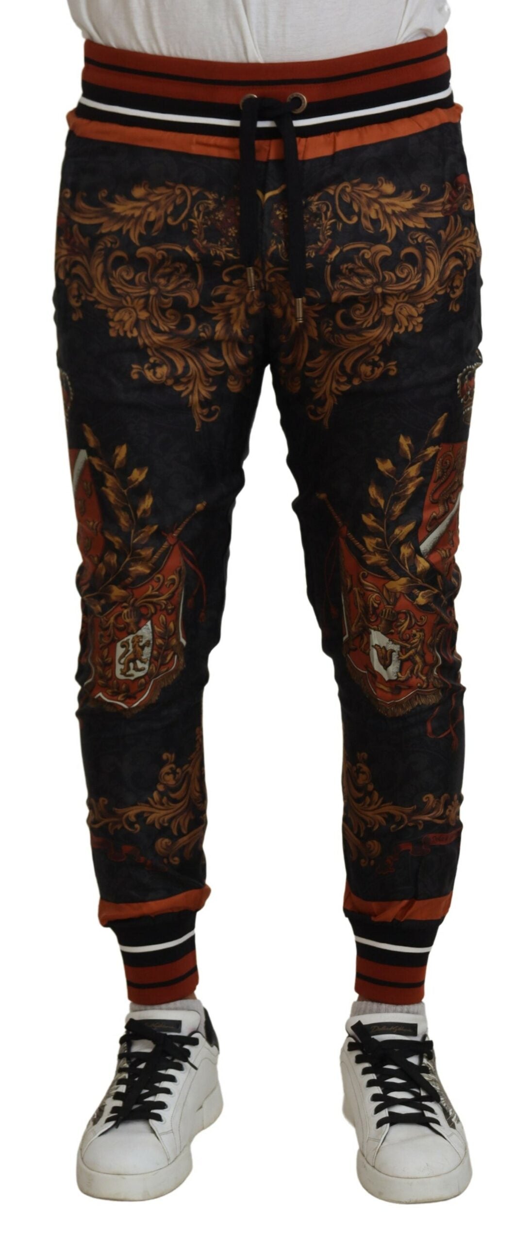 Dolce & Gabbana Grey Silk Baroque Crown Trousers Sports Trousers-1