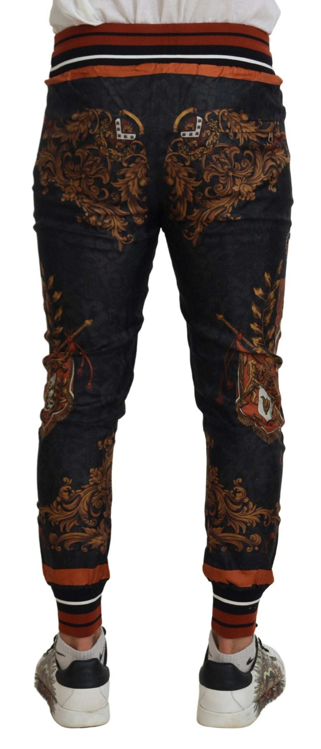Dolce & Gabbana Grey Silk Baroque Crown Trousers Sports Trousers-3