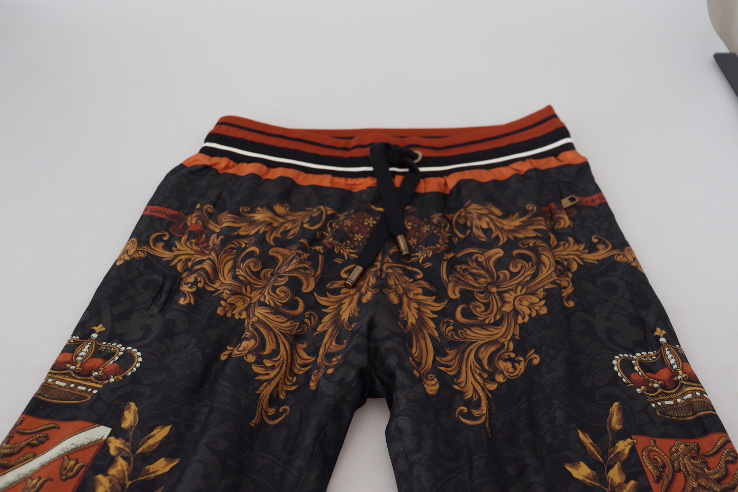 Dolce & Gabbana Grey Silk Baroque Crown Trousers Sports Trousers-6