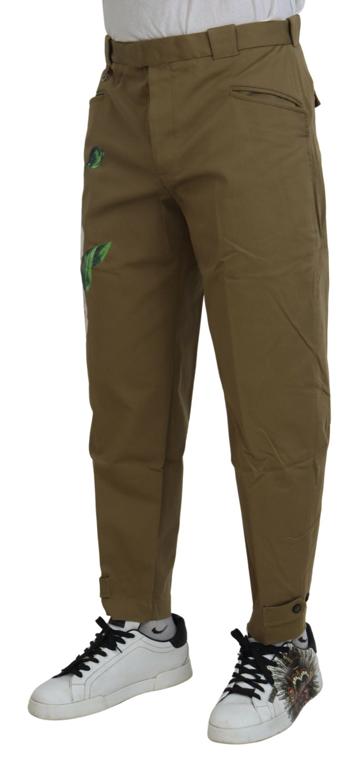 Dolce & Gabbana beige stretch chinos in cotton with floral pattern-2