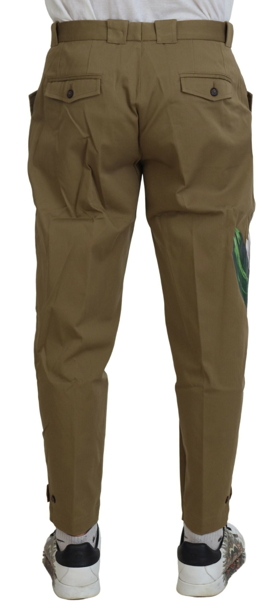 Dolce & Gabbana beige stretch chinos in cotton with floral pattern-3