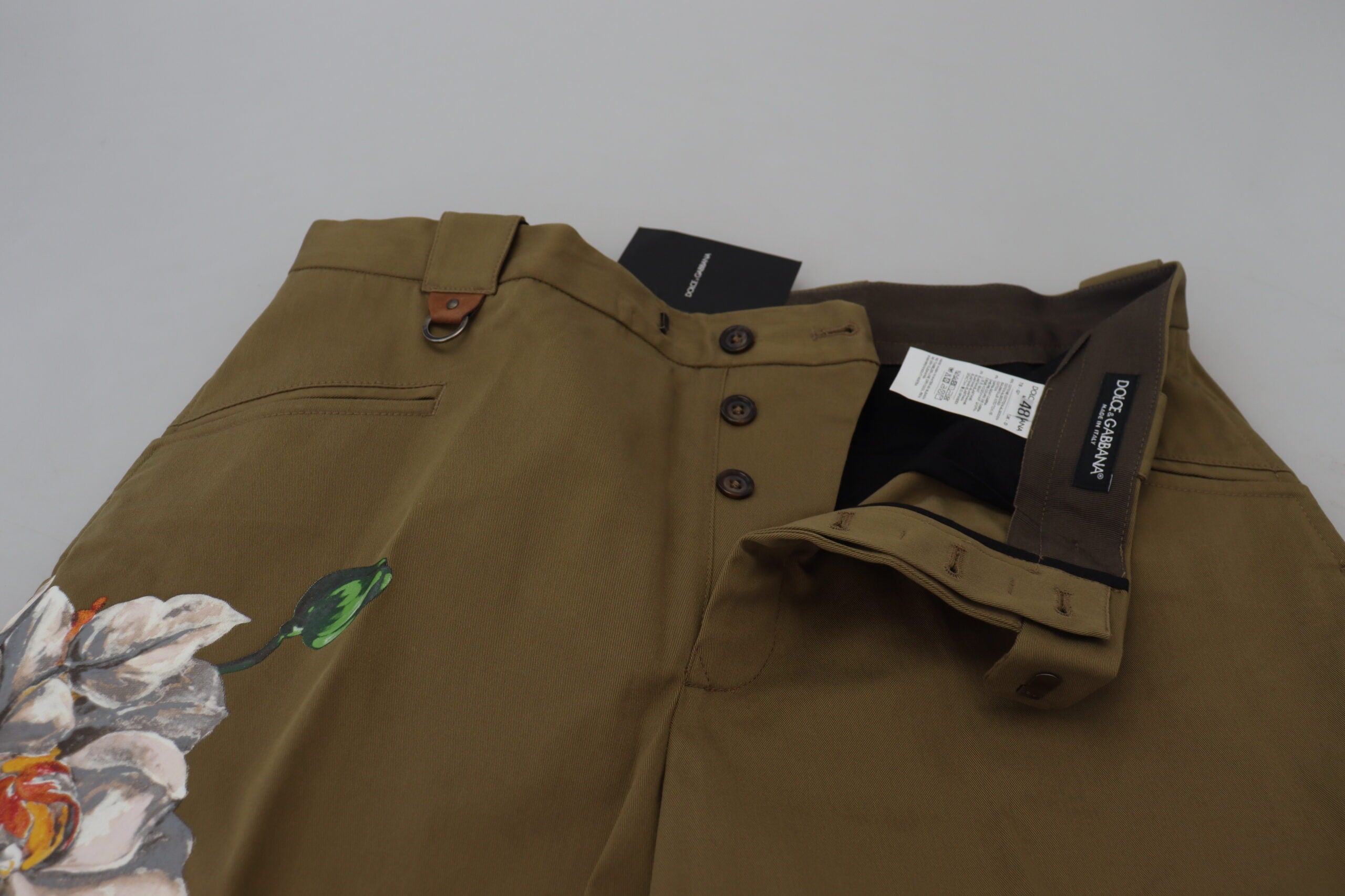 Dolce & Gabbana beige stretch chinos in cotton with floral pattern-5