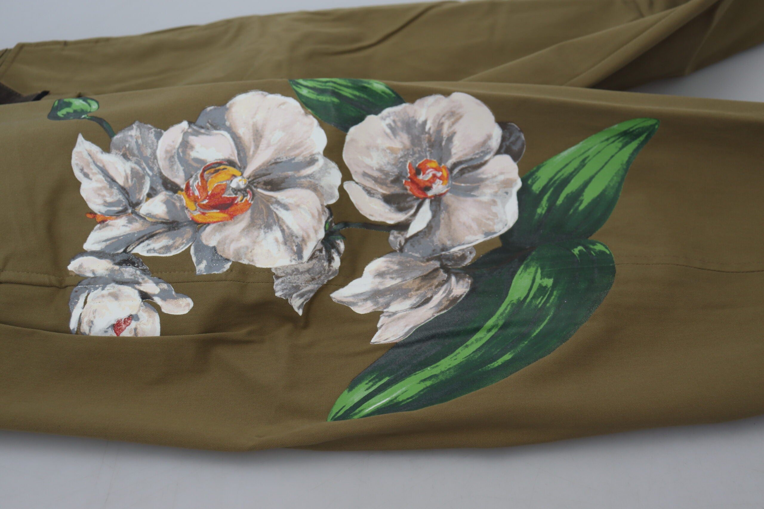 Dolce & Gabbana beige stretch chinos in cotton with floral pattern-6