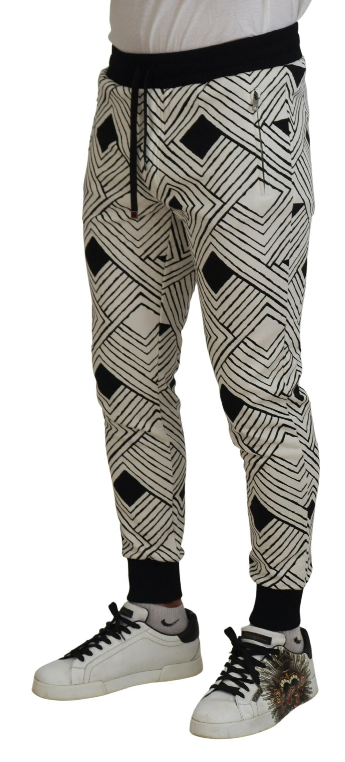 Dolce & Gabbana Schwarz-Weiß-Baumwollhosen Sporthosen-4