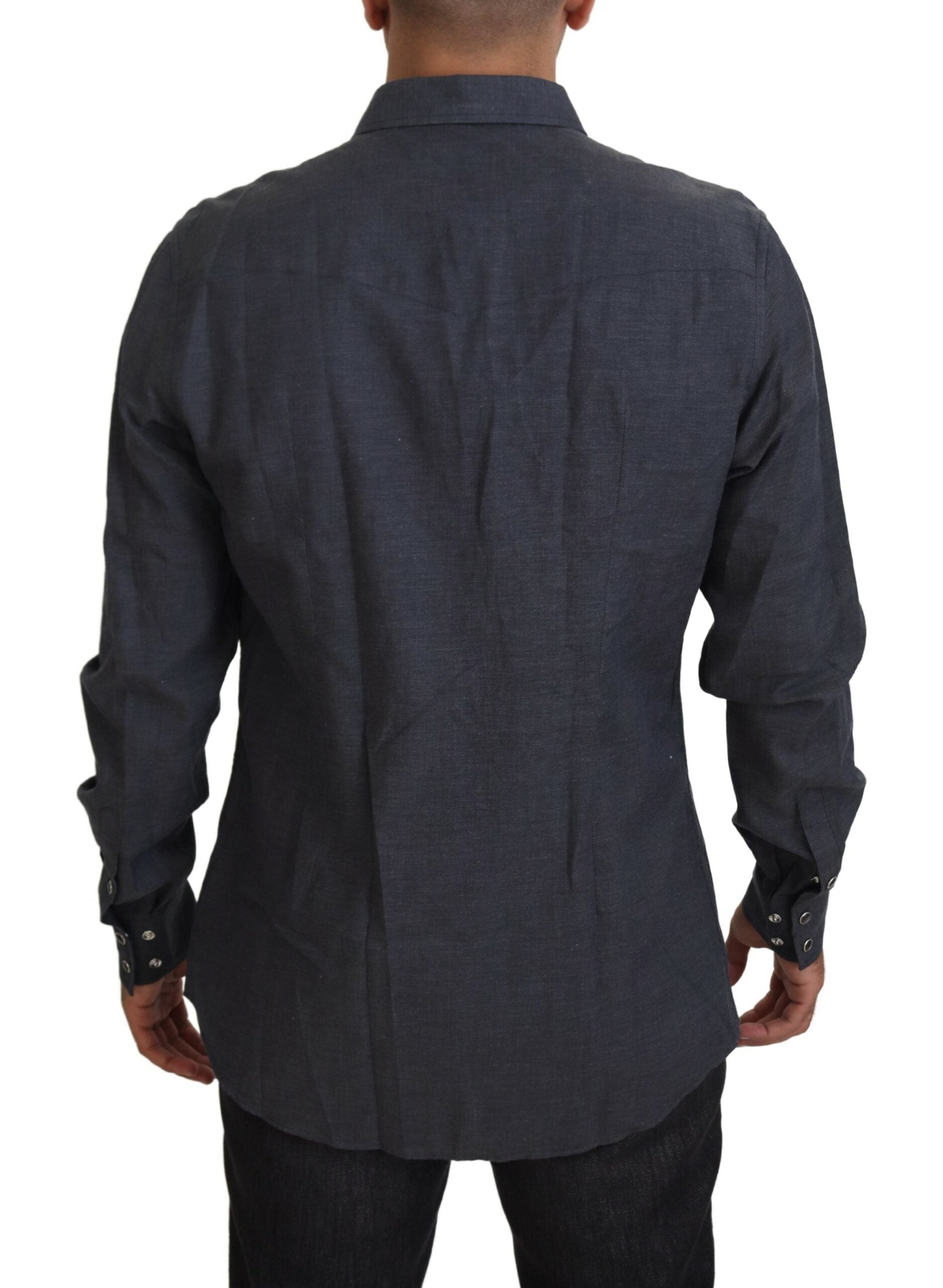 Dolce & Gabbana Blue Cotton Denim Crystal Bee Shirt-3