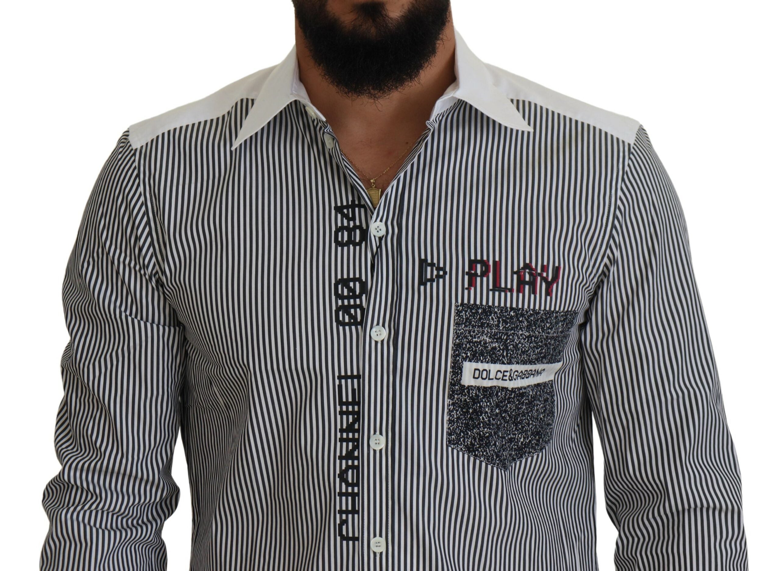 Dolce & Gabbana Grau-weiß gestreiftes Slim Fit Hemd-3