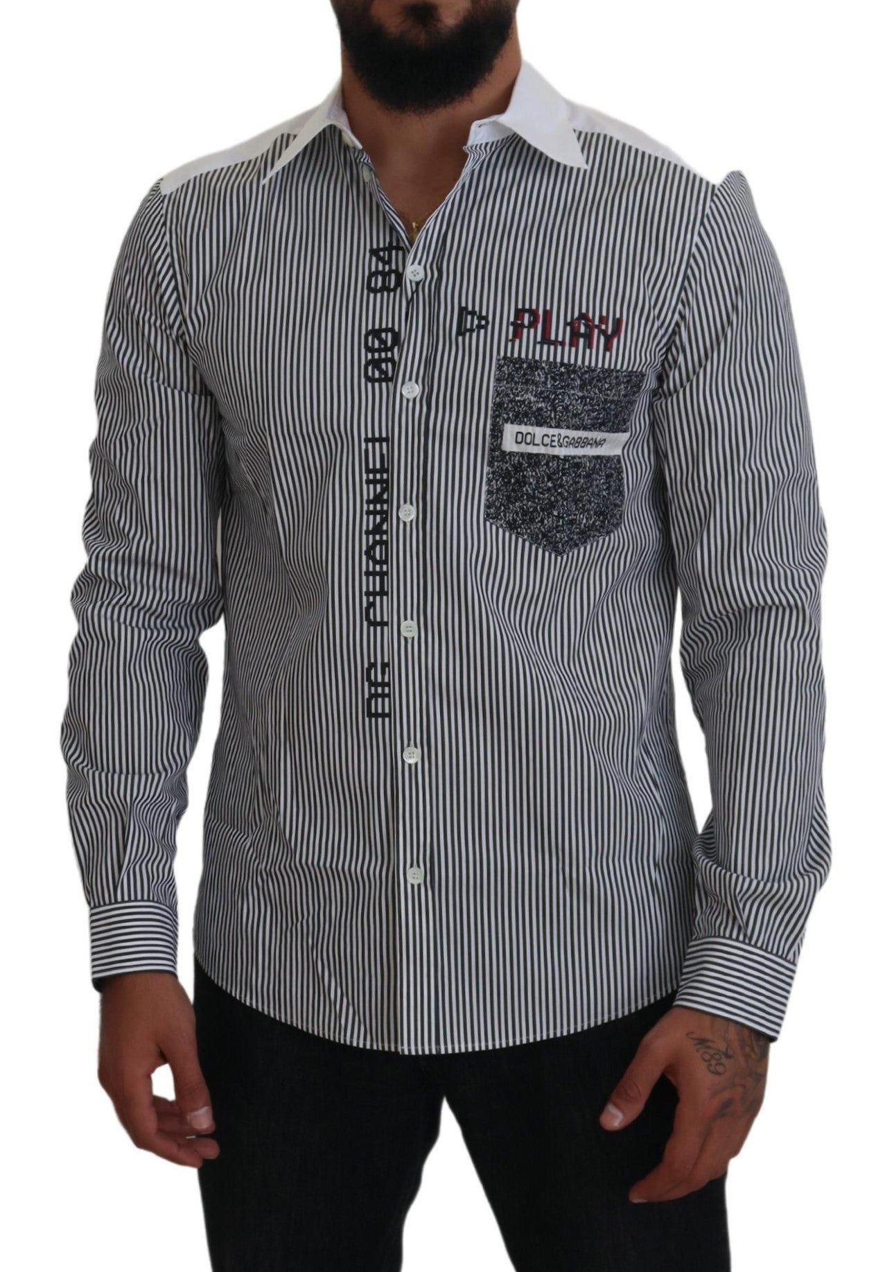 Dolce & Gabbana Grau-weiß gestreiftes Slim Fit Hemd-4