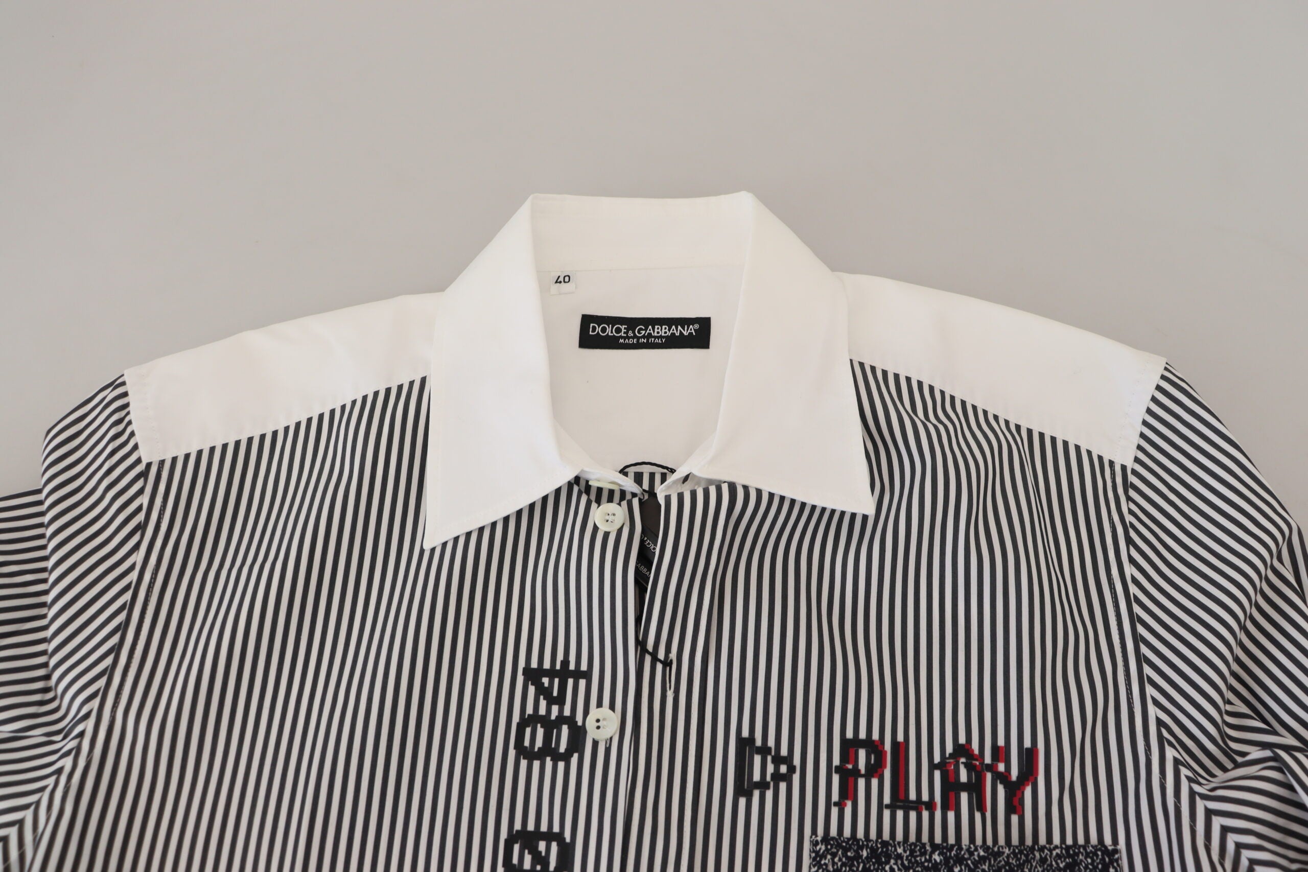 Dolce & Gabbana Grau-weiß gestreiftes Slim Fit Hemd-5