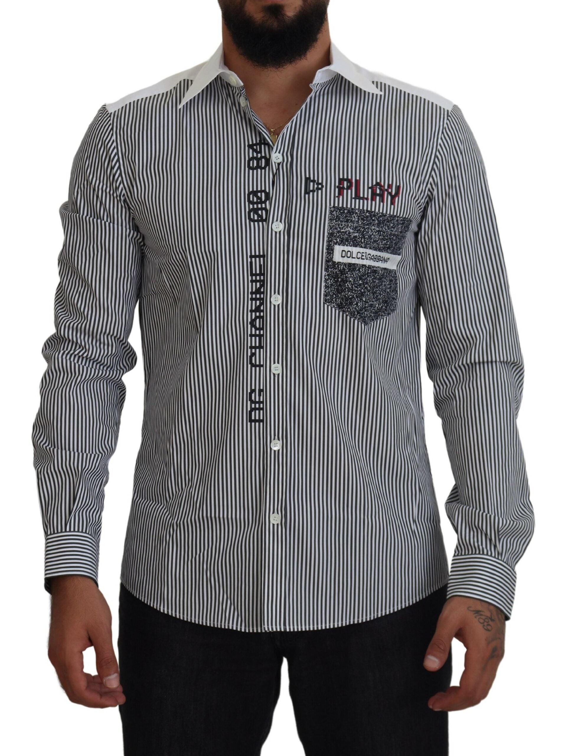 Dolce & Gabbana Grau-weiß gestreiftes Slim Fit Hemd-1