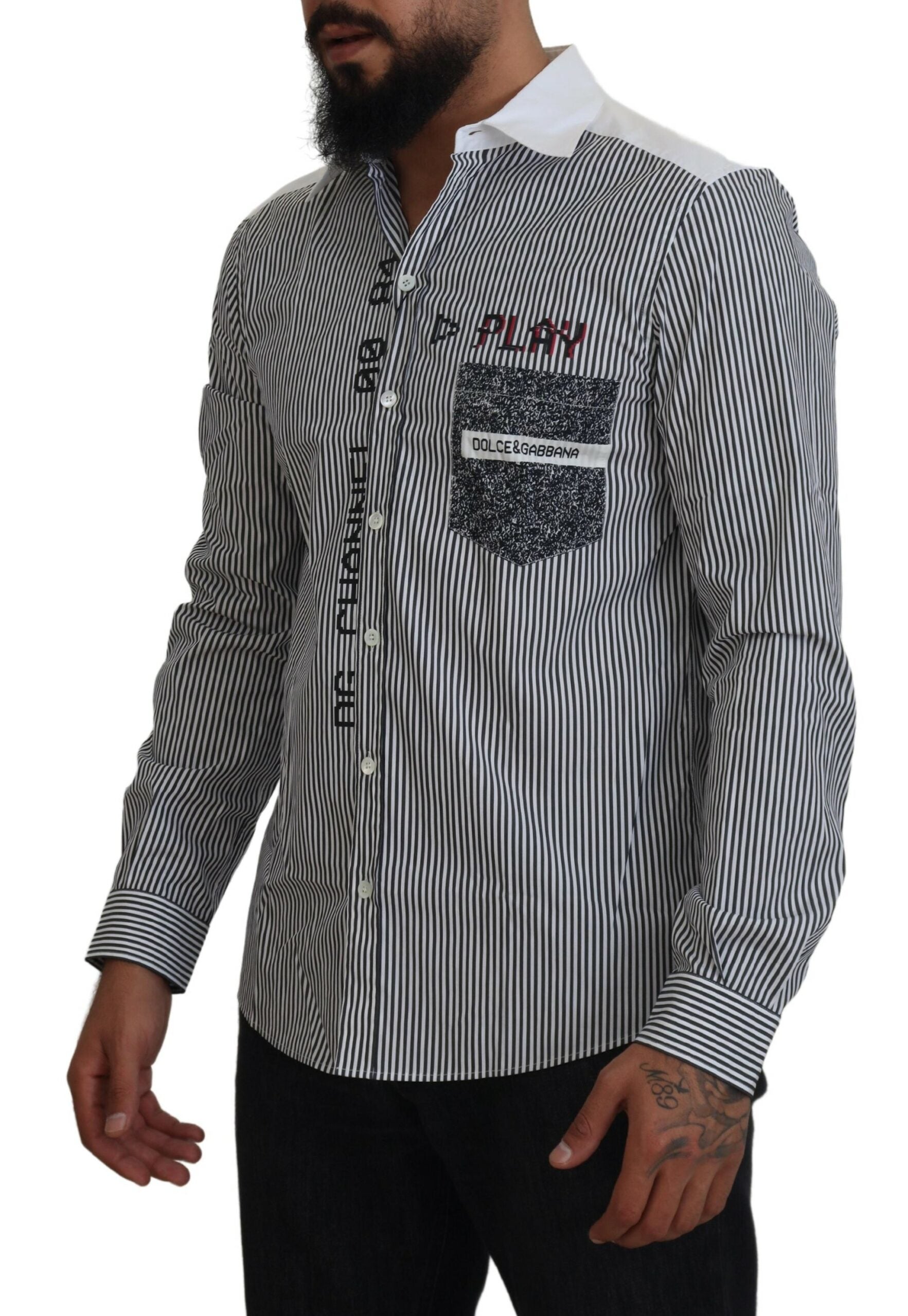 Dolce & Gabbana Grau-weiß gestreiftes Slim Fit Hemd-6