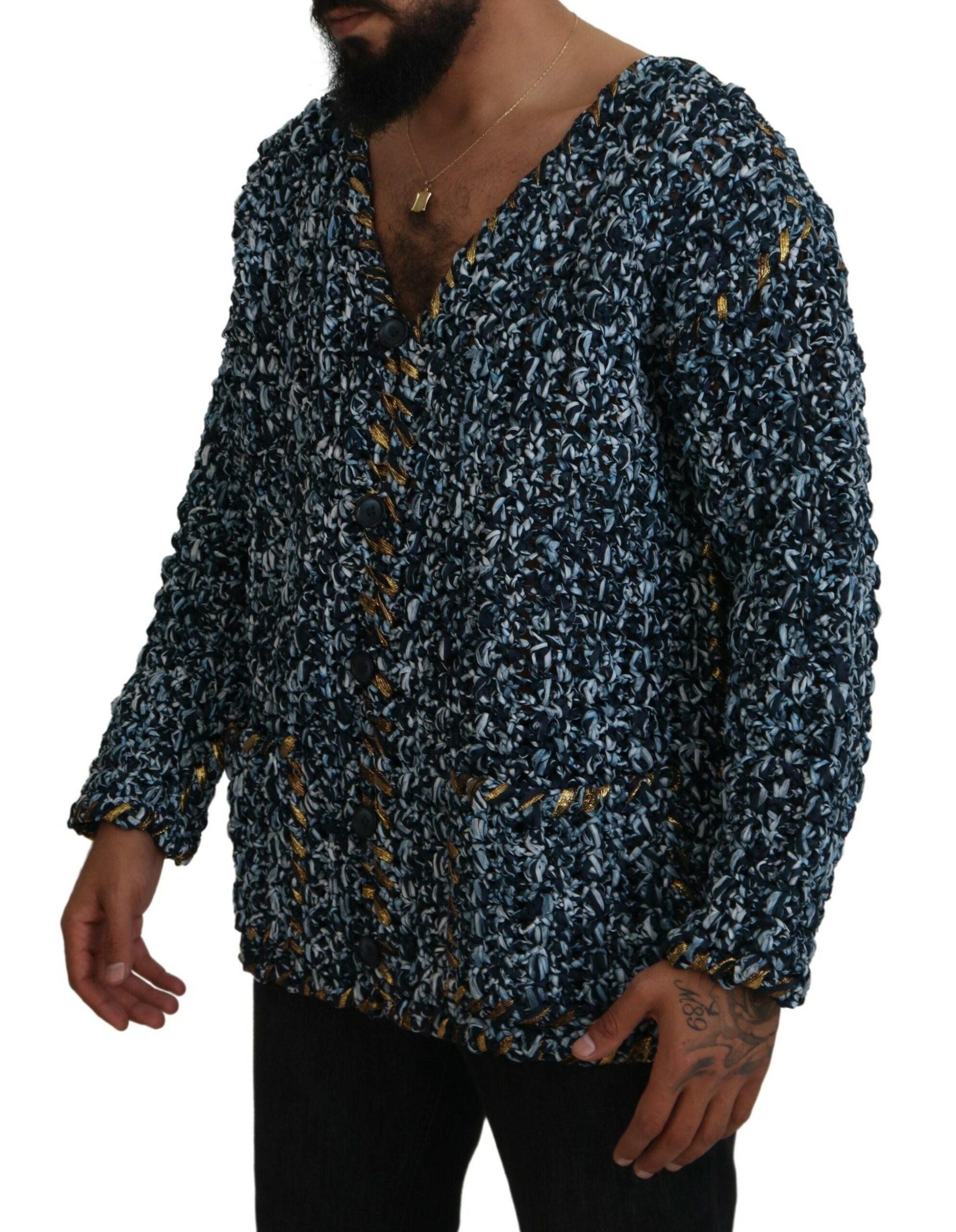 Dolce & Gabbana Blue Button Cardigan Fatto A Mano Sweater-2