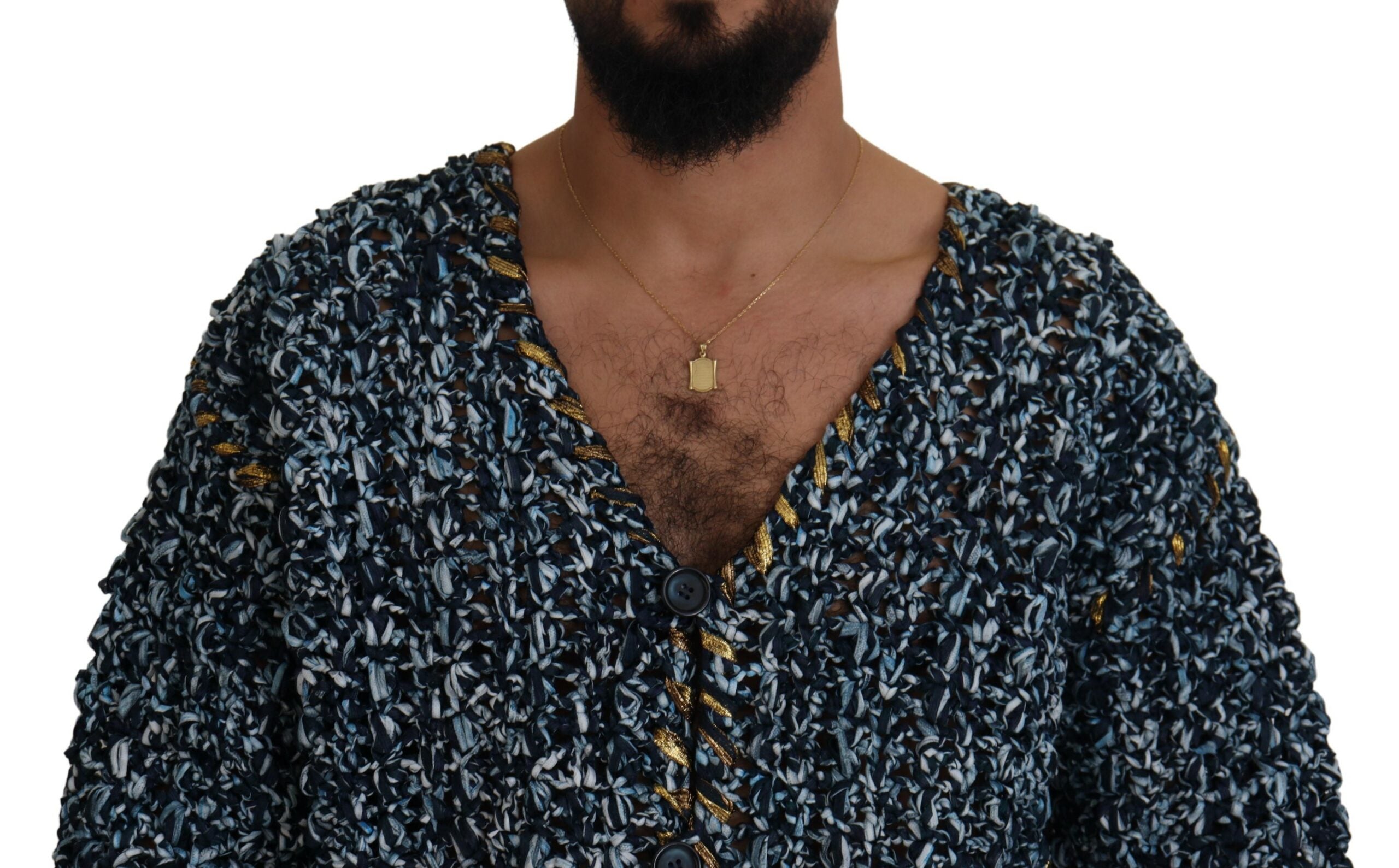 Dolce & Gabbana Blue Button Cardigan Fatto A Mano Sweater-4
