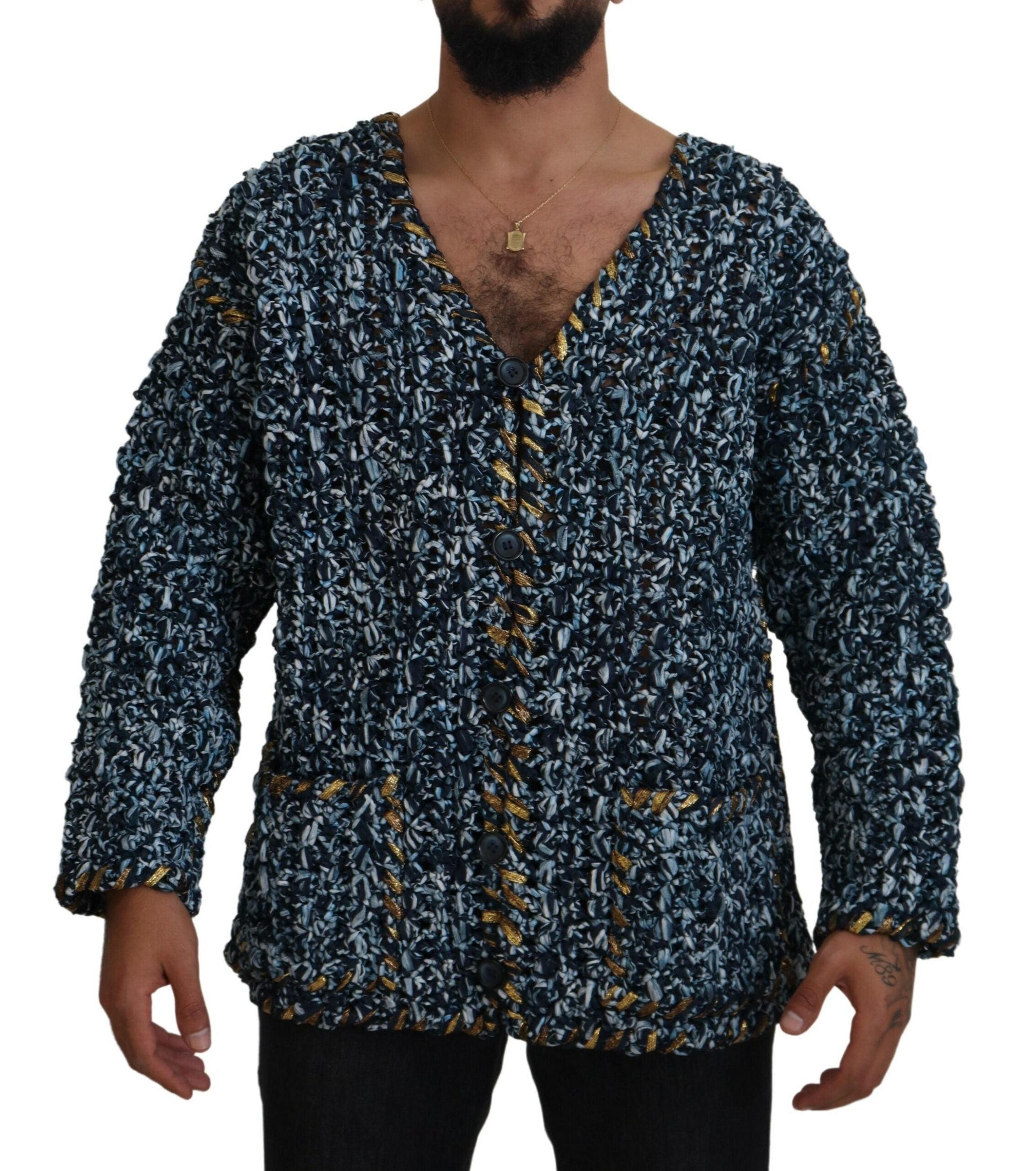 Dolce & Gabbana Blue Button Cardigan Fatto A Mano Sweater-1