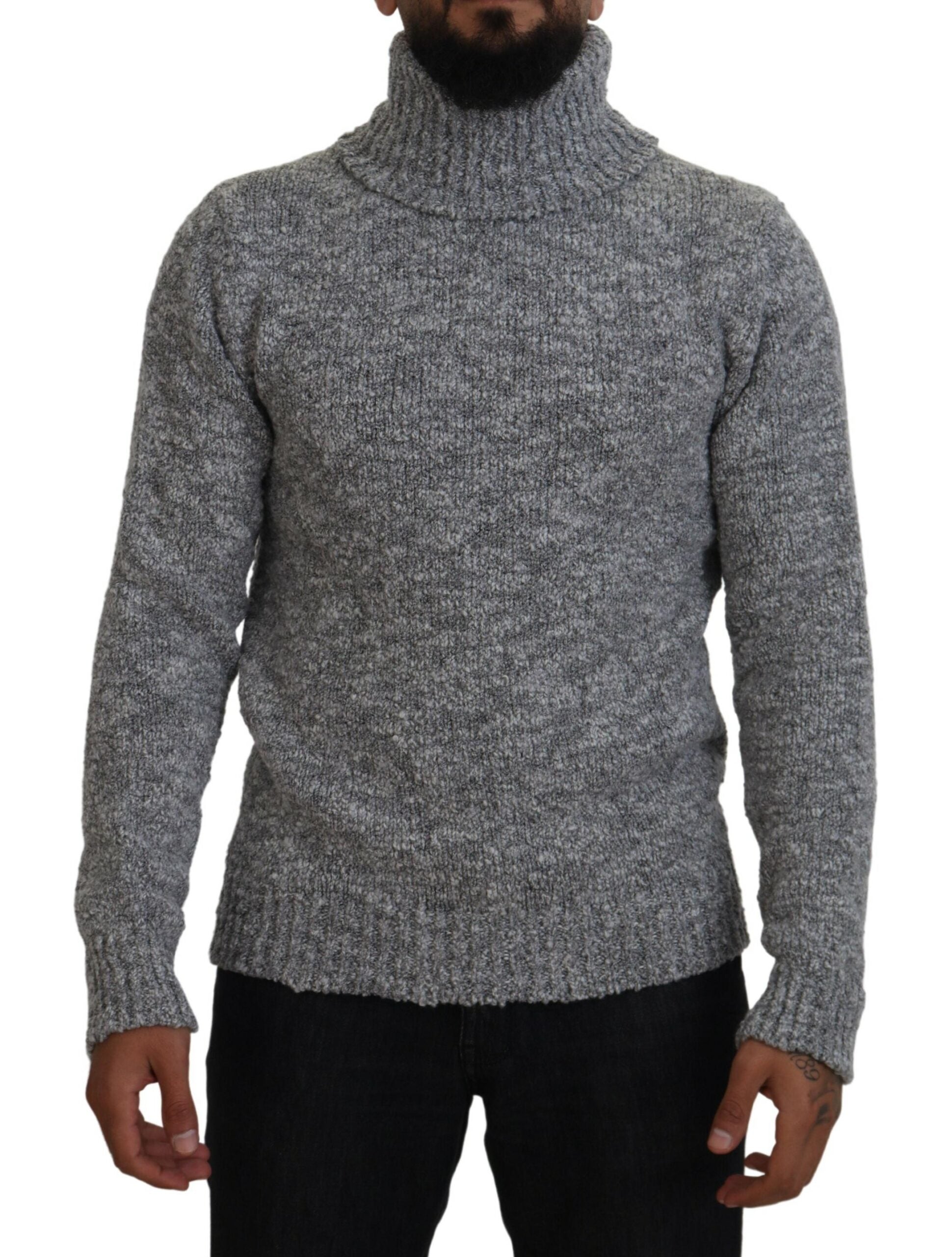 Dolce & Gabbana Grey Wool Knit Turtleneck Sweater-1