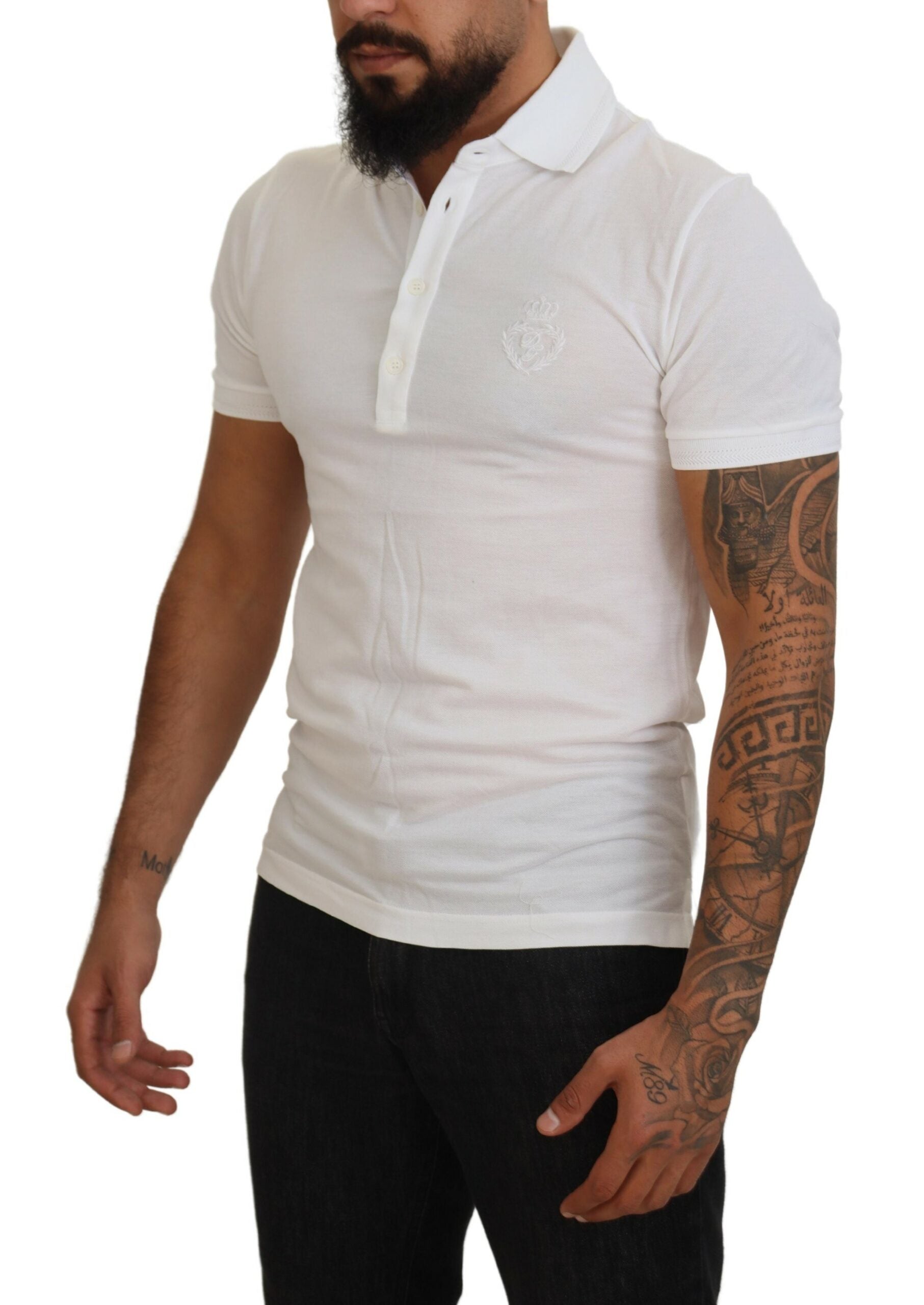Dolce & Gabbana White Logo Short-Sleeved Cotton Polo T-Shirt-2