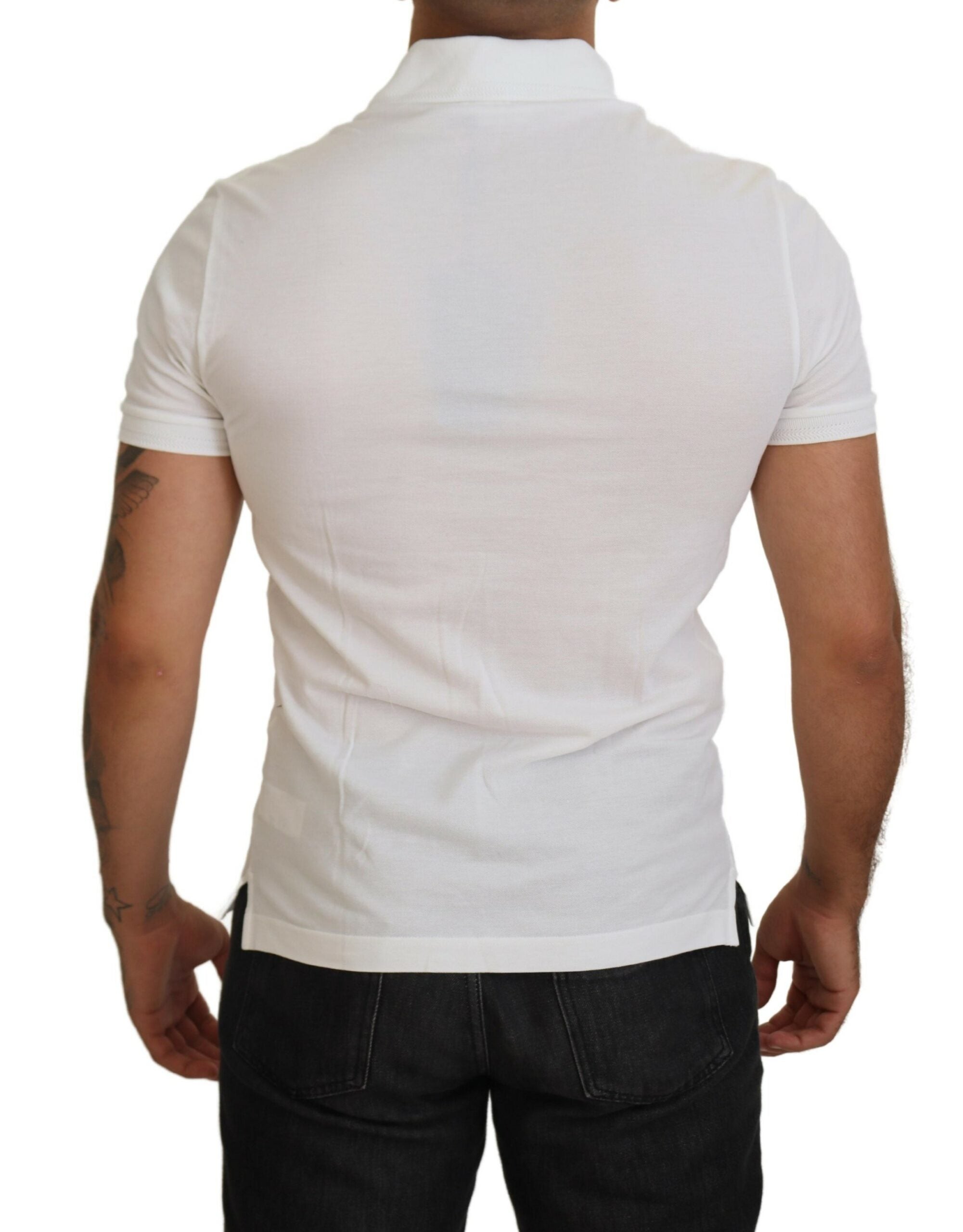 Dolce & Gabbana White Logo Short-Sleeved Cotton Polo T-Shirt-3