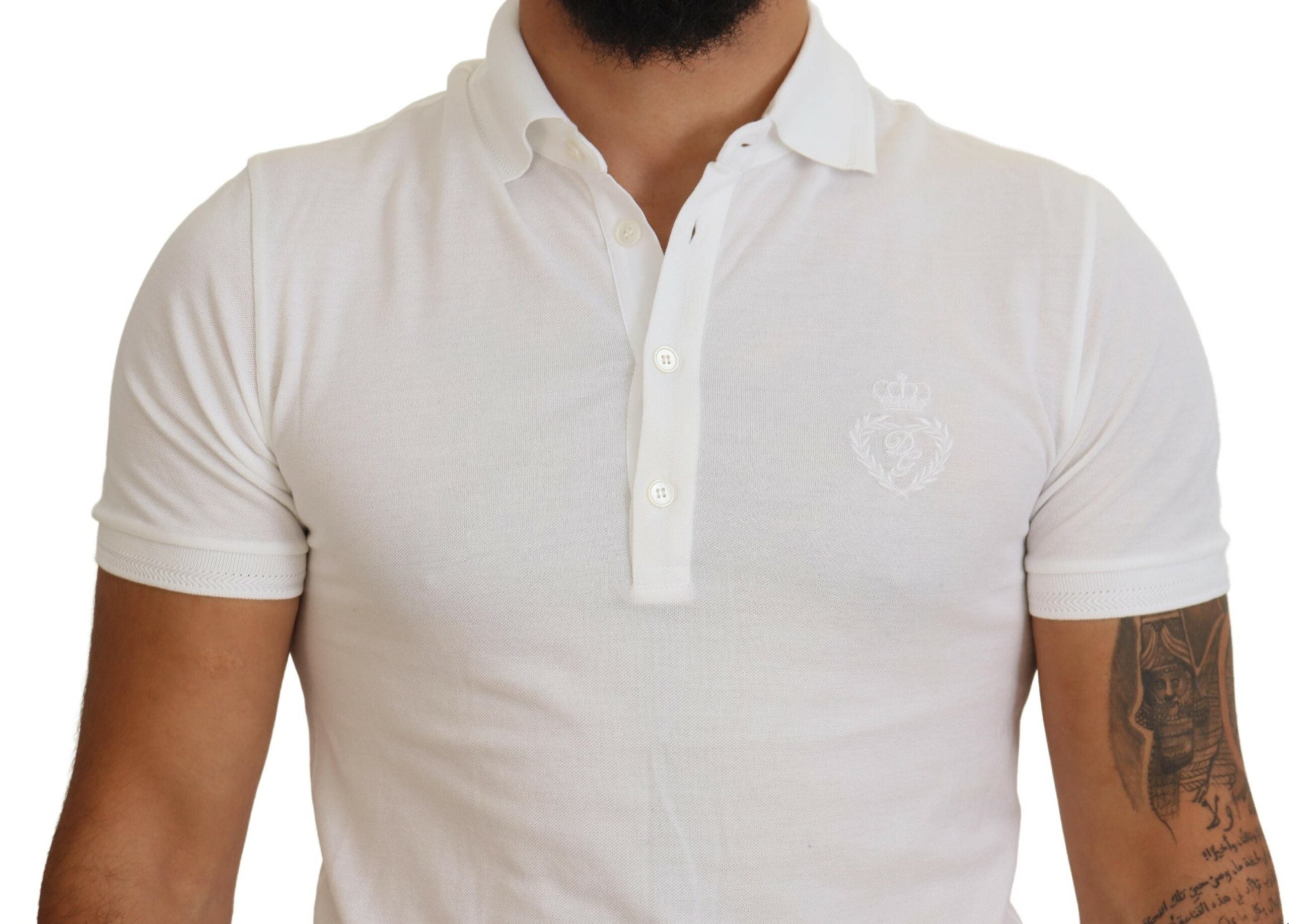 Dolce & Gabbana White Logo Short-Sleeved Cotton Polo T-Shirt-4