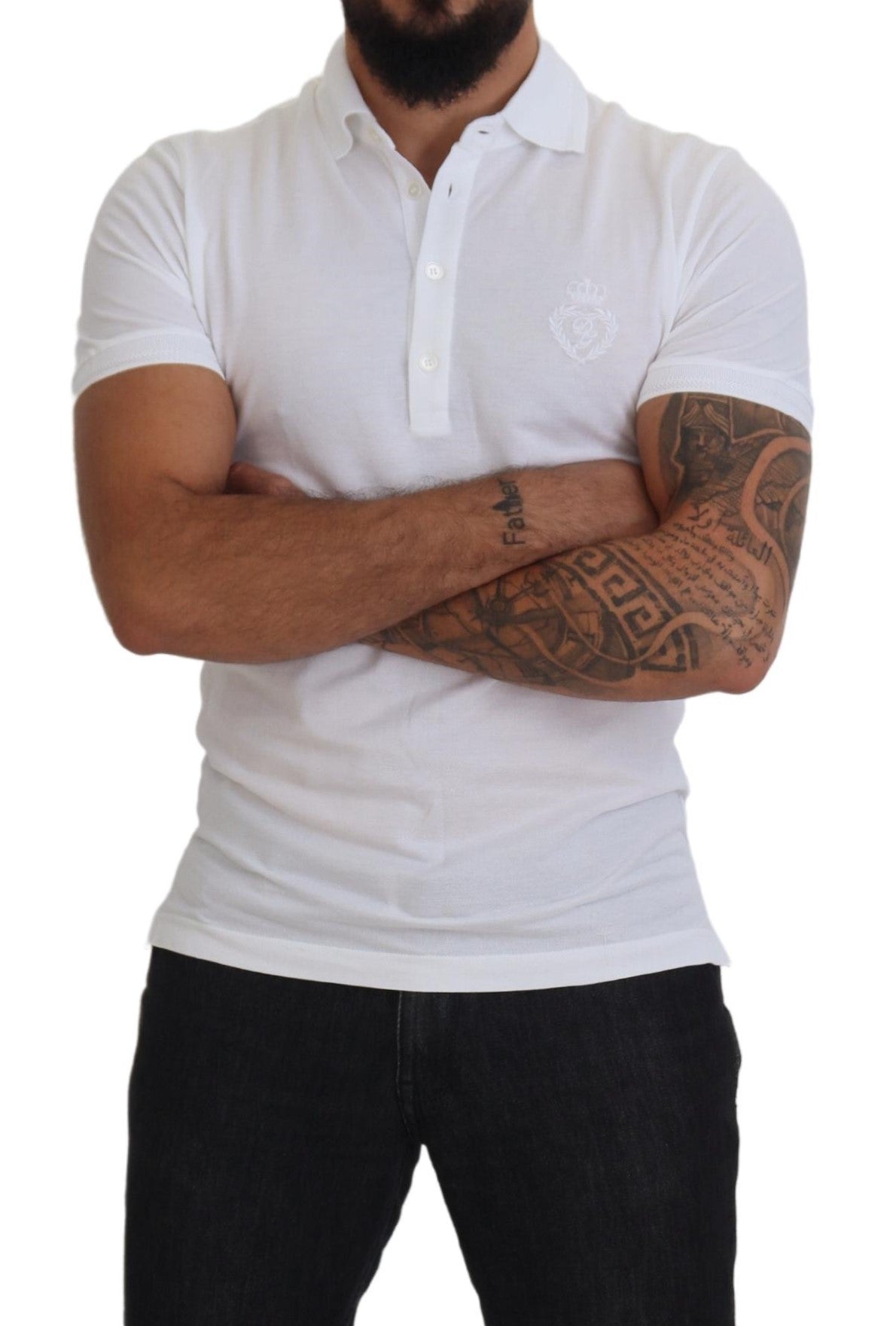 Dolce & Gabbana White Logo Short-Sleeved Cotton Polo T-Shirt-5