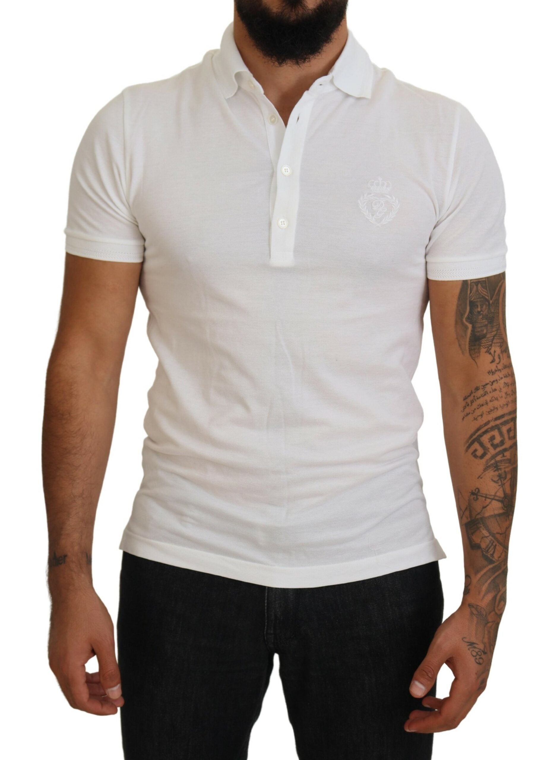 Dolce & Gabbana White Logo Short-Sleeved Cotton Polo T-Shirt