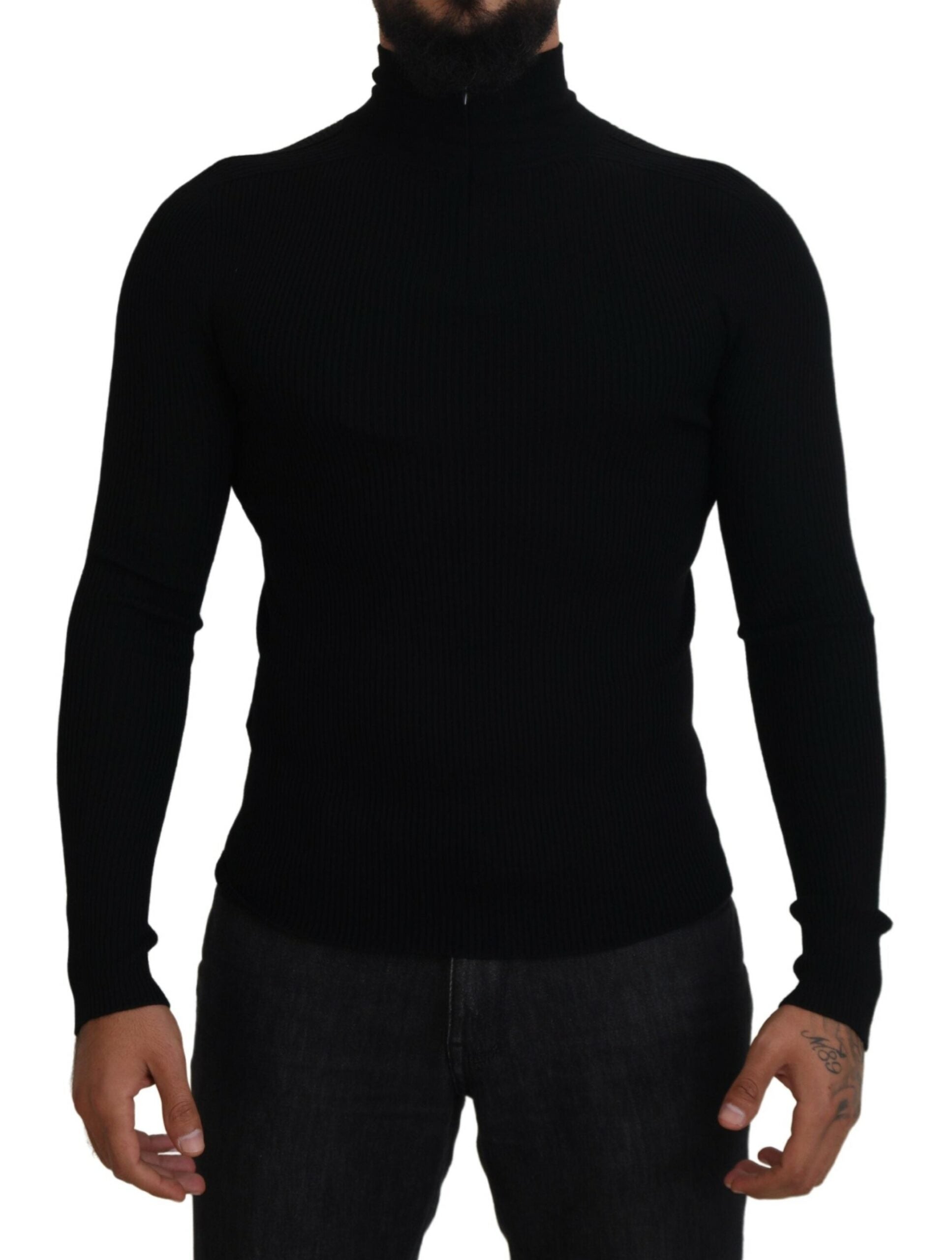 Suéter negro de cuello alto con media cremallera de Dolce & Gabbana-1