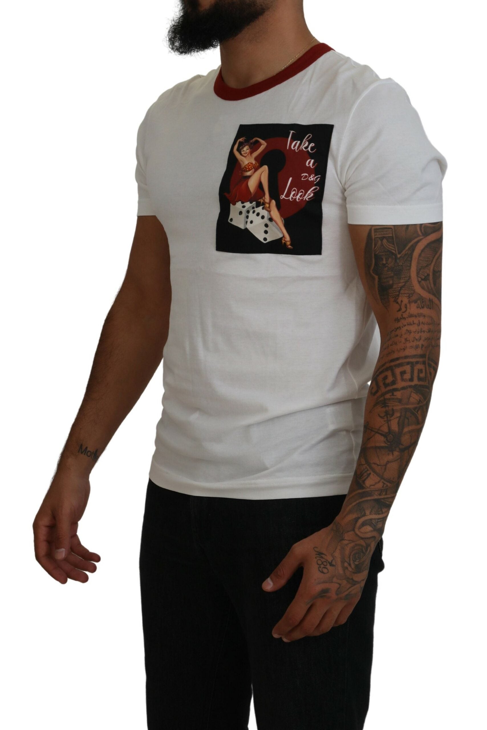 Dolce & Gabbana white T-shirt with round neck and logo print, made of cotton-2