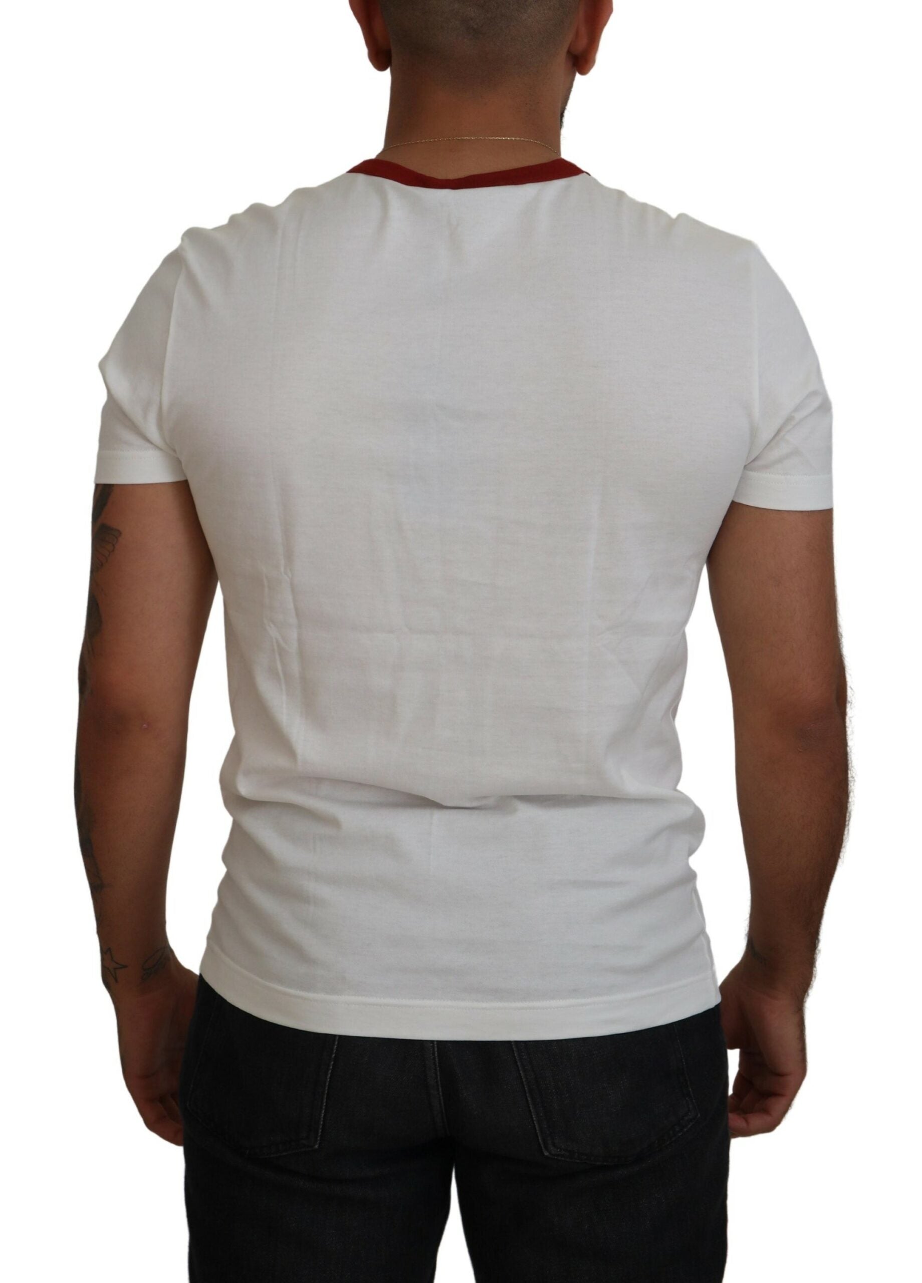 Dolce & Gabbana white T-shirt with round neck and logo print, made of cotton-3