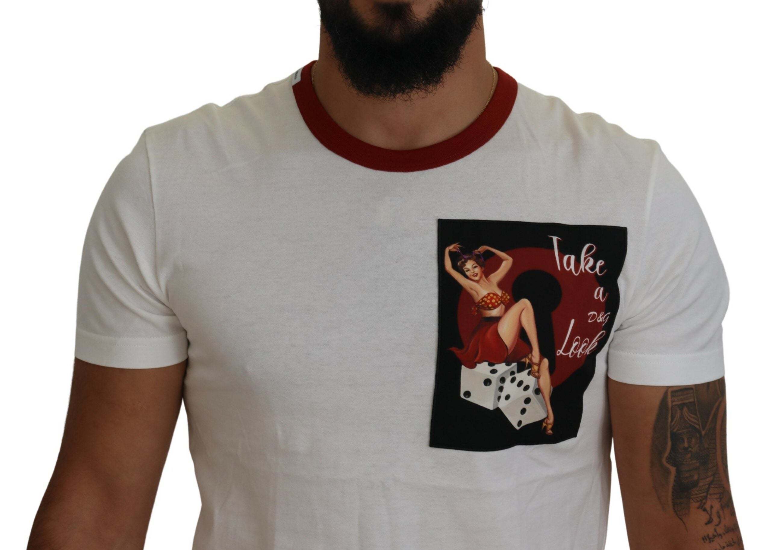 Dolce & Gabbana white T-shirt with round neck and logo print, made of cotton-4