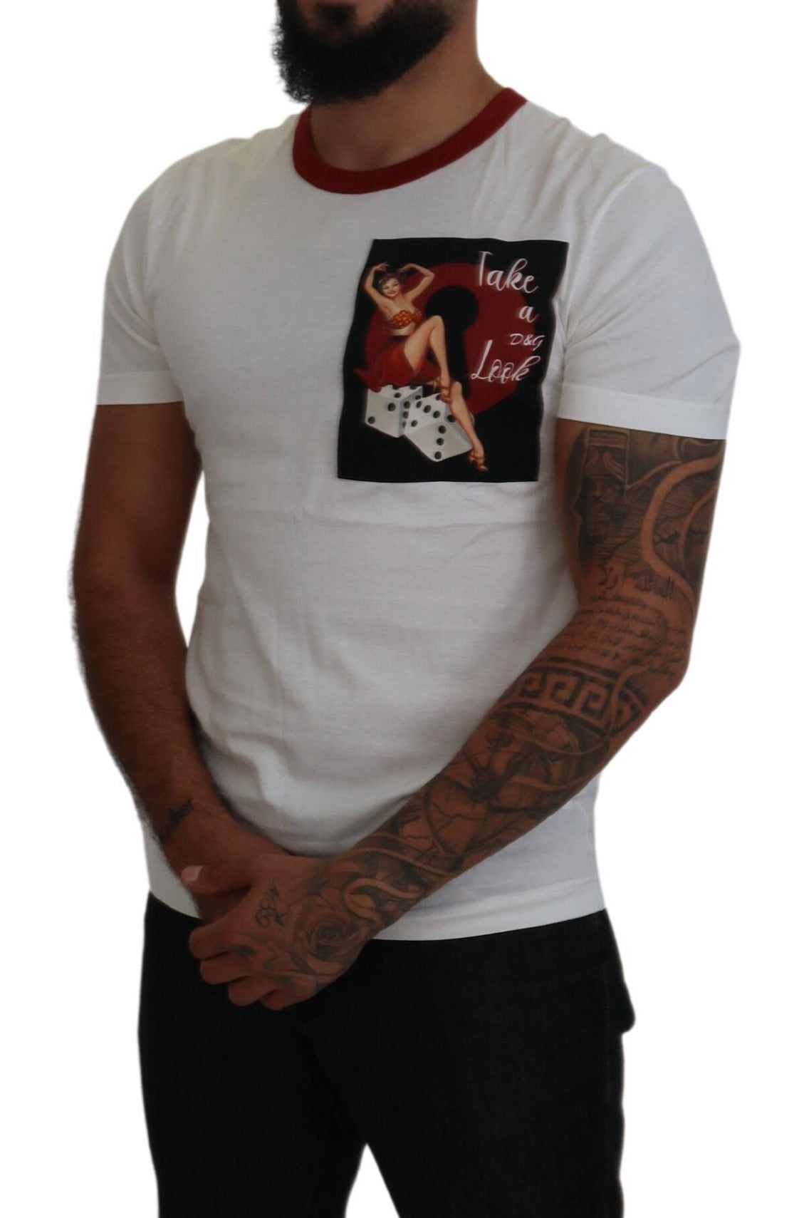 Dolce & Gabbana white T-shirt with round neck and logo print, made of cotton-5