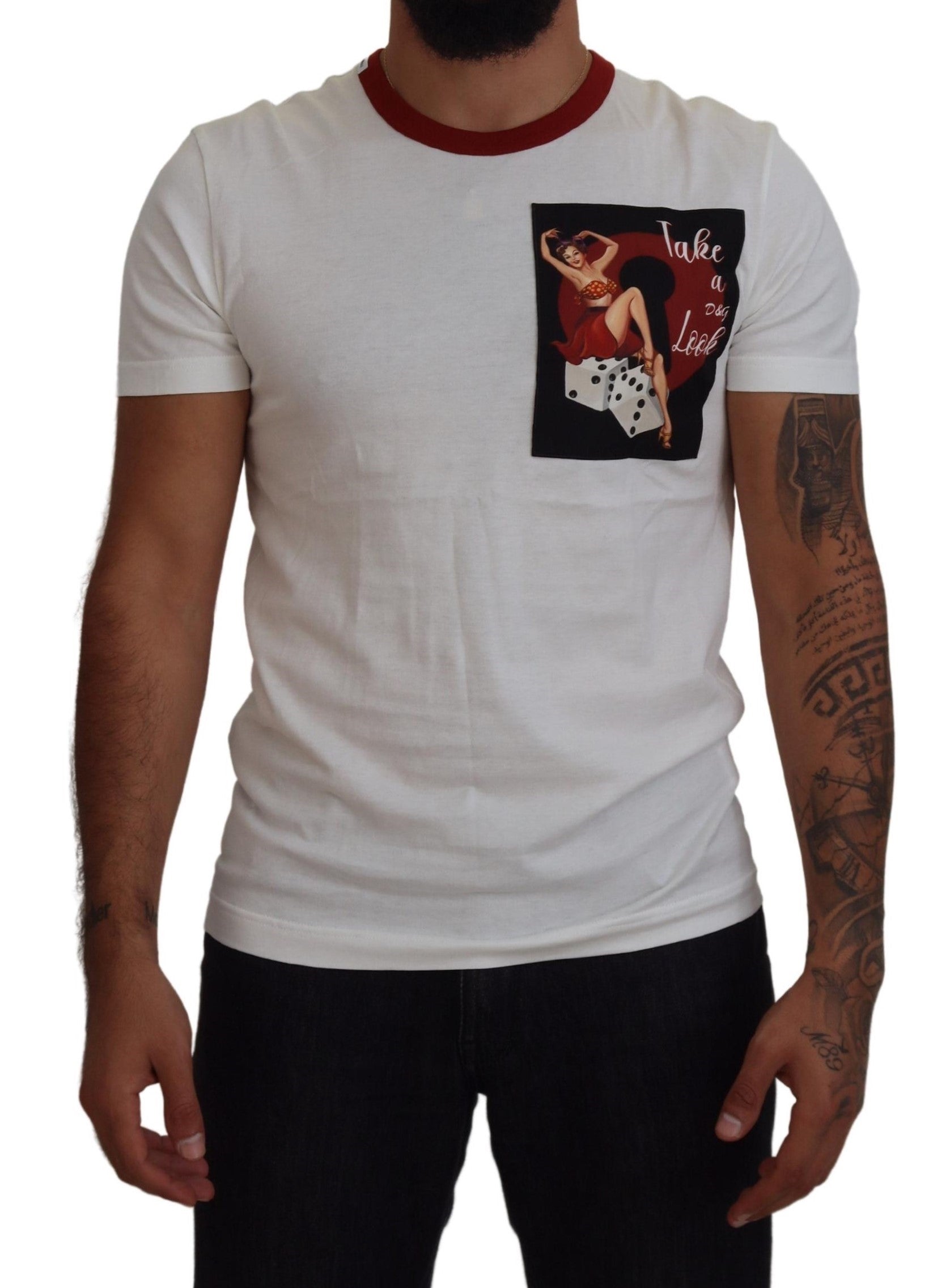Dolce & Gabbana white T-shirt with round neck and logo print, made of cotton-1