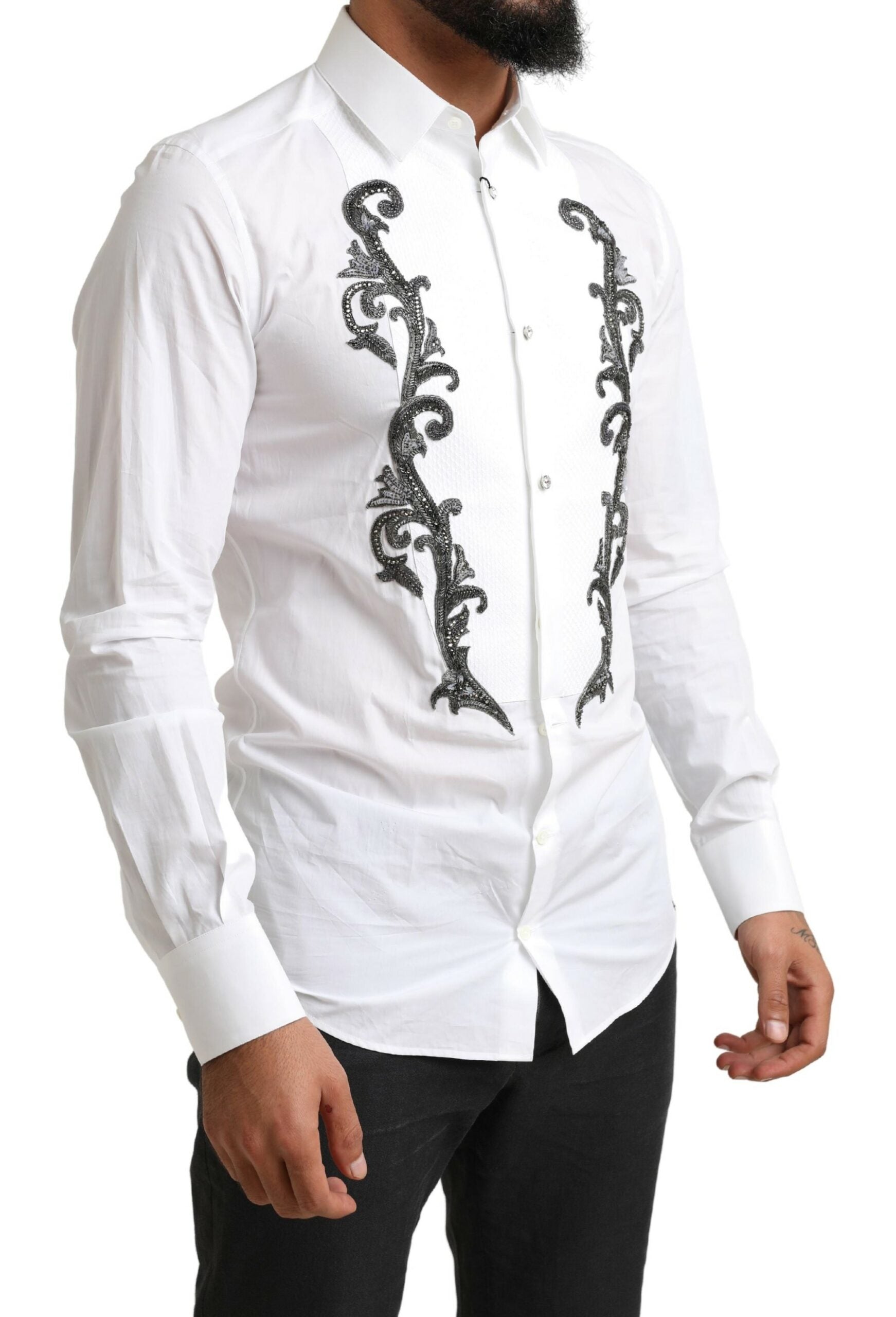 Dolce & Gabbana Weißes Smokinghemd Slim Fit Barock-2