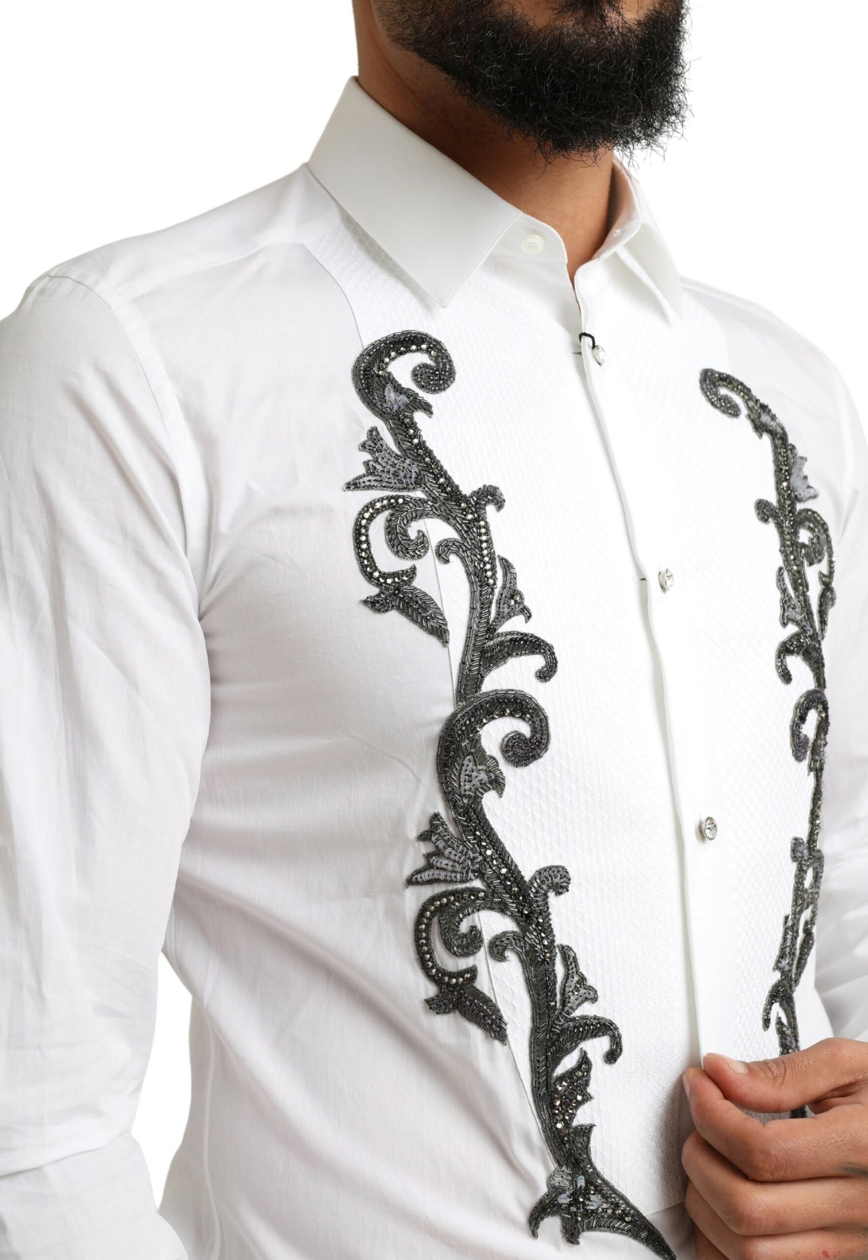 Dolce & Gabbana Weißes Smokinghemd Slim Fit Barock-4