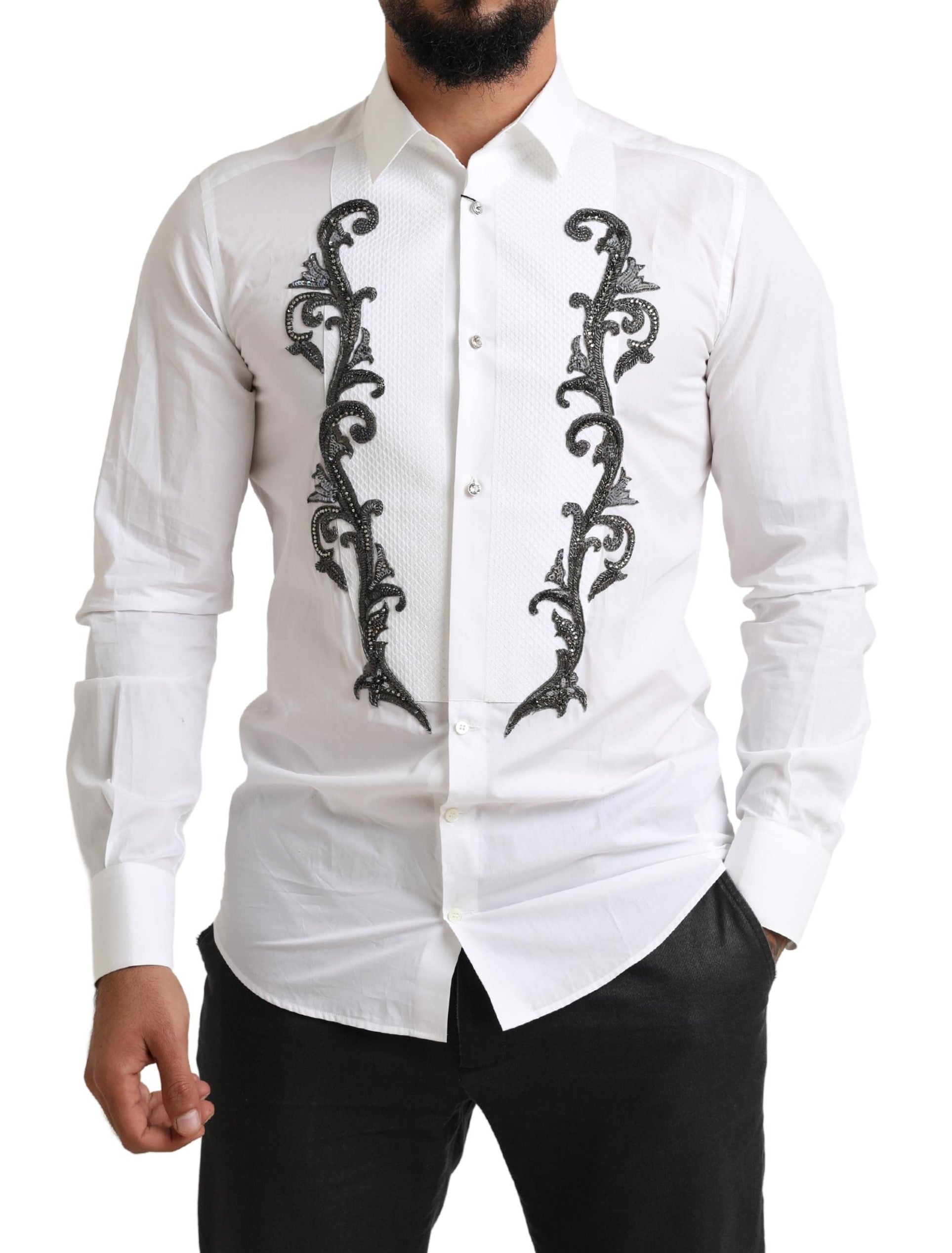 Dolce & Gabbana Weißes Smokinghemd Slim Fit Barock-5