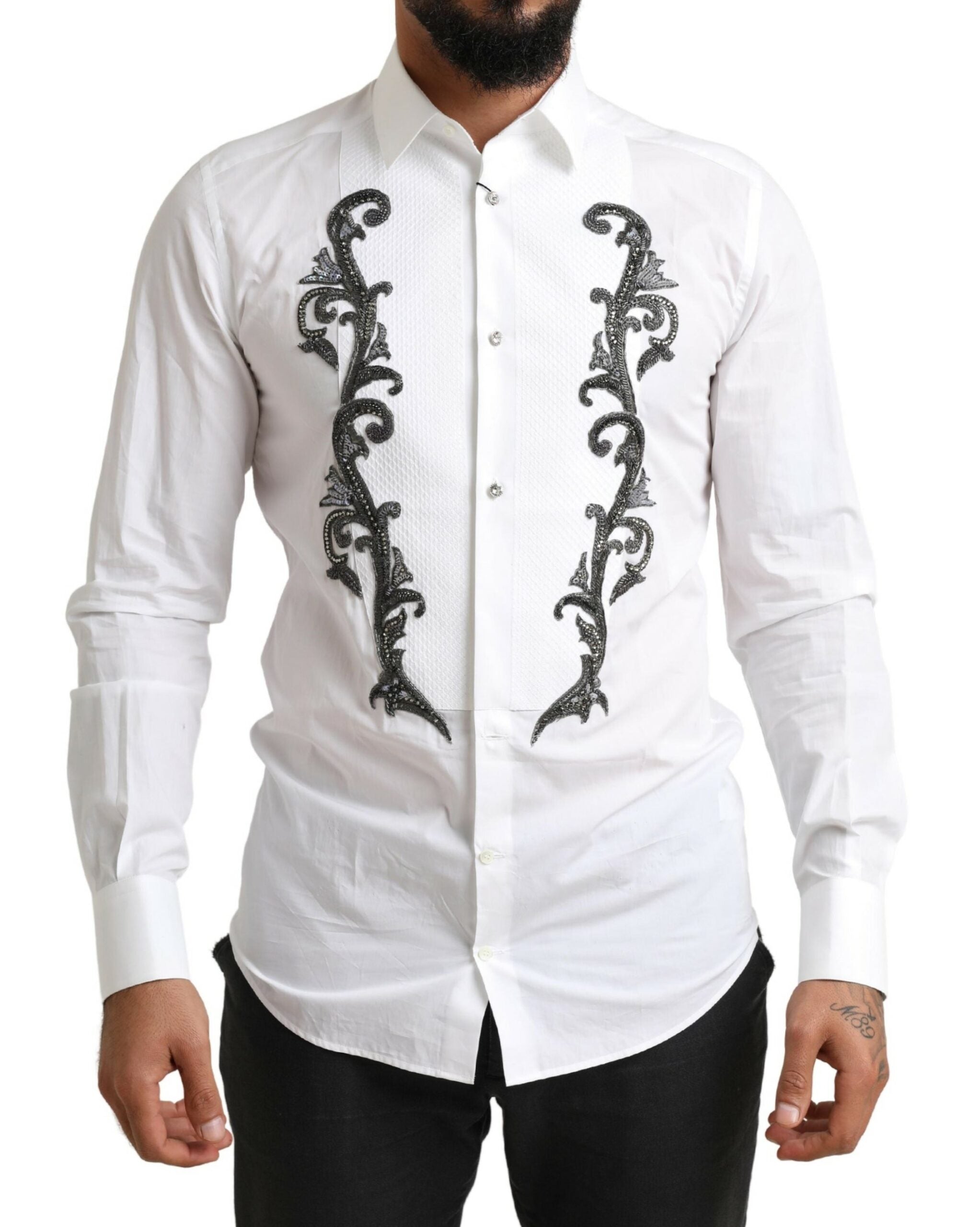 Dolce & Gabbana Weißes Smokinghemd Slim Fit Barock-1