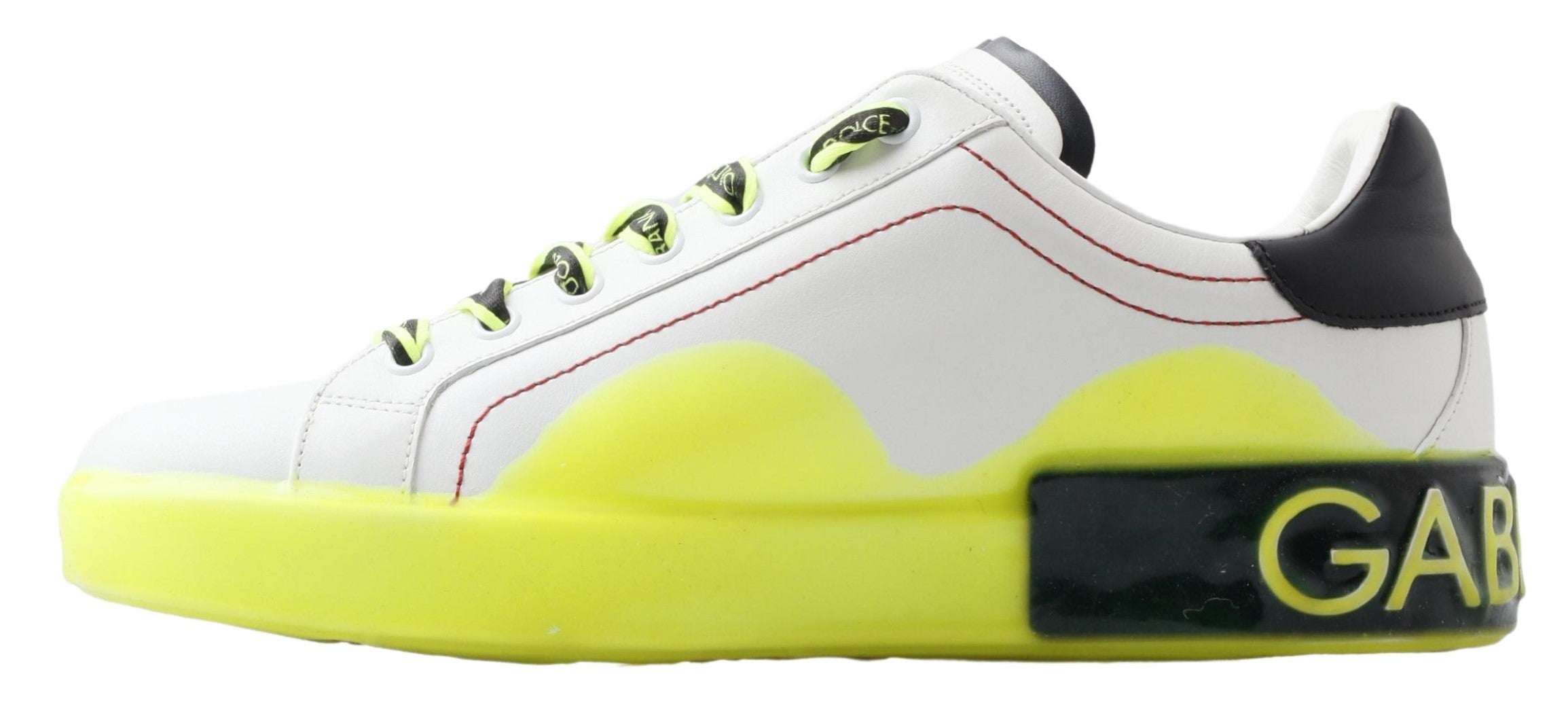Dolce & Gabbana White Yellow Portofino Leather Sneakers Shoes-2