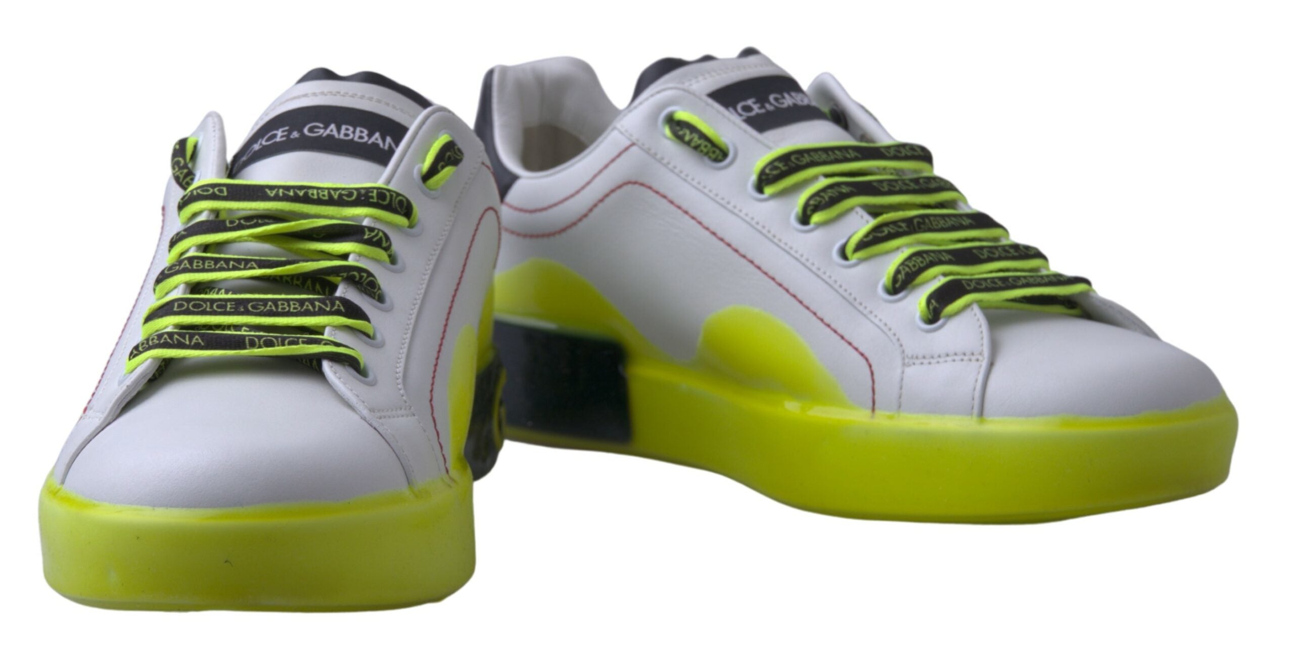 Dolce & Gabbana White Yellow Portofino Leather Sneakers Shoes-3