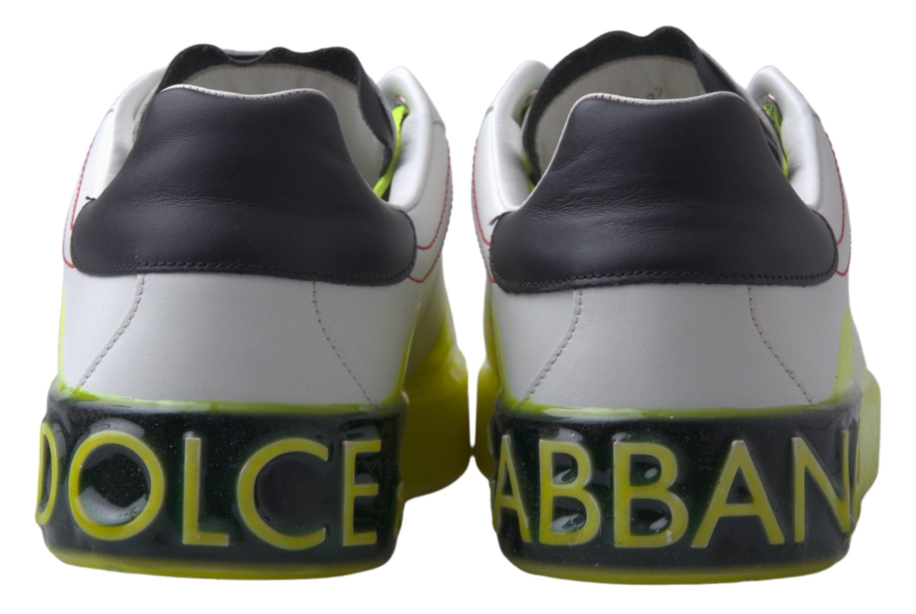 Dolce & Gabbana White Yellow Portofino Leather Sneakers Shoes-5