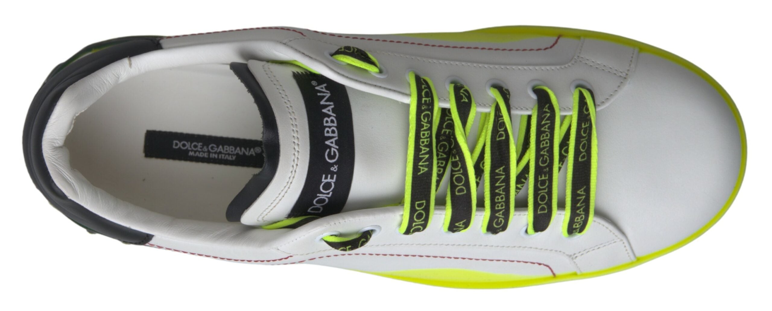 Dolce & Gabbana White Yellow Portofino Leather Sneakers Shoes-6