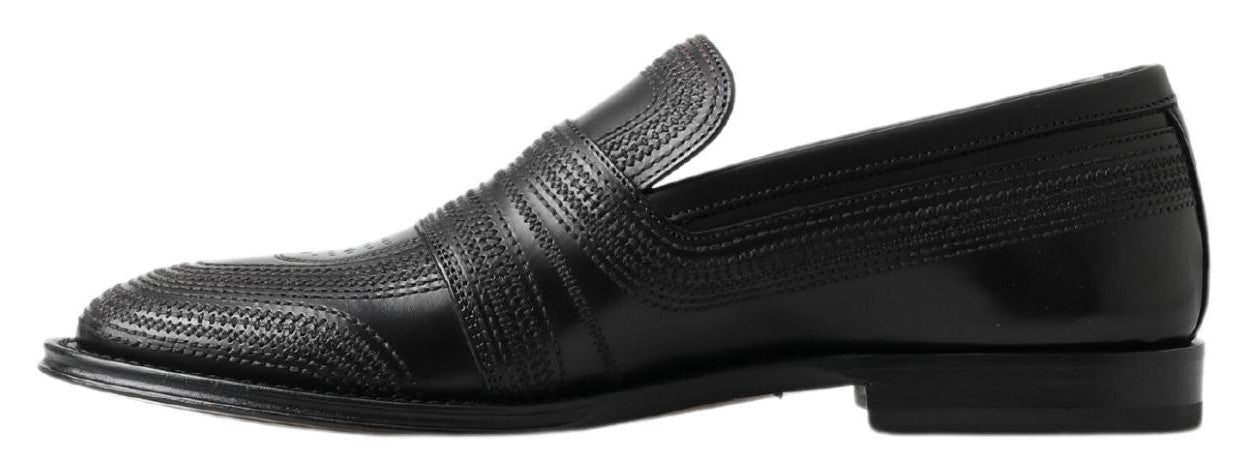 Dolce & Gabbana Black Leather Slip-on Loafers Stitched Shoes-2