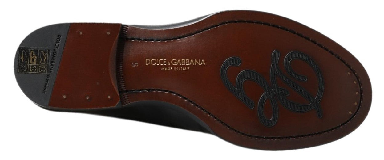 Dolce & Gabbana Black Leather Slip-on Loafers Stitched Shoes-3