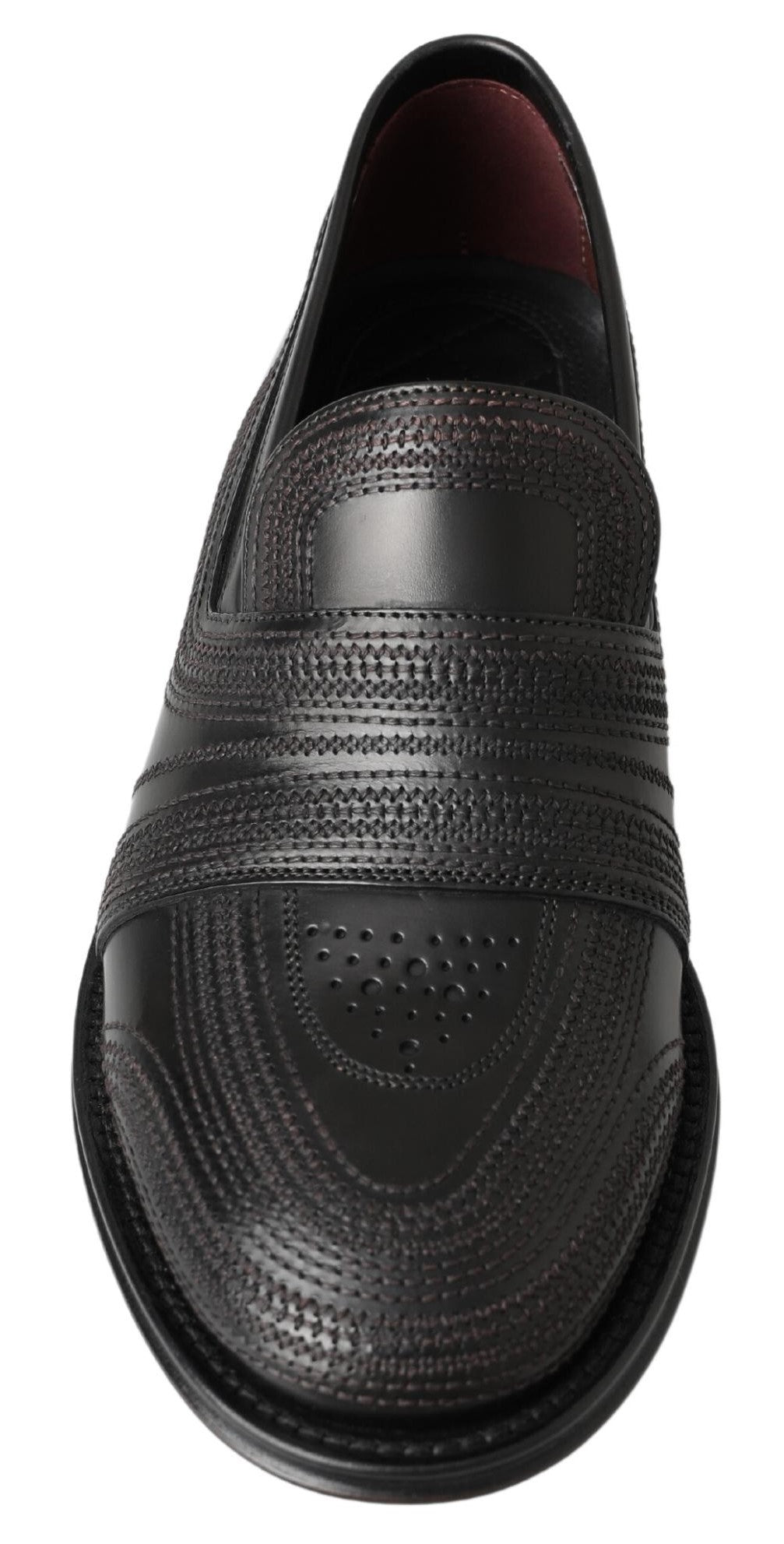 Dolce & Gabbana Black Leather Slip-on Loafers Stitched Shoes-4