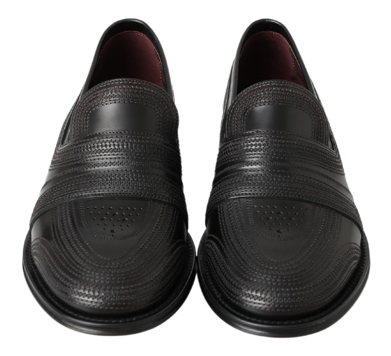 Dolce & Gabbana Black Leather Slip-on Loafers Stitched Shoes-5