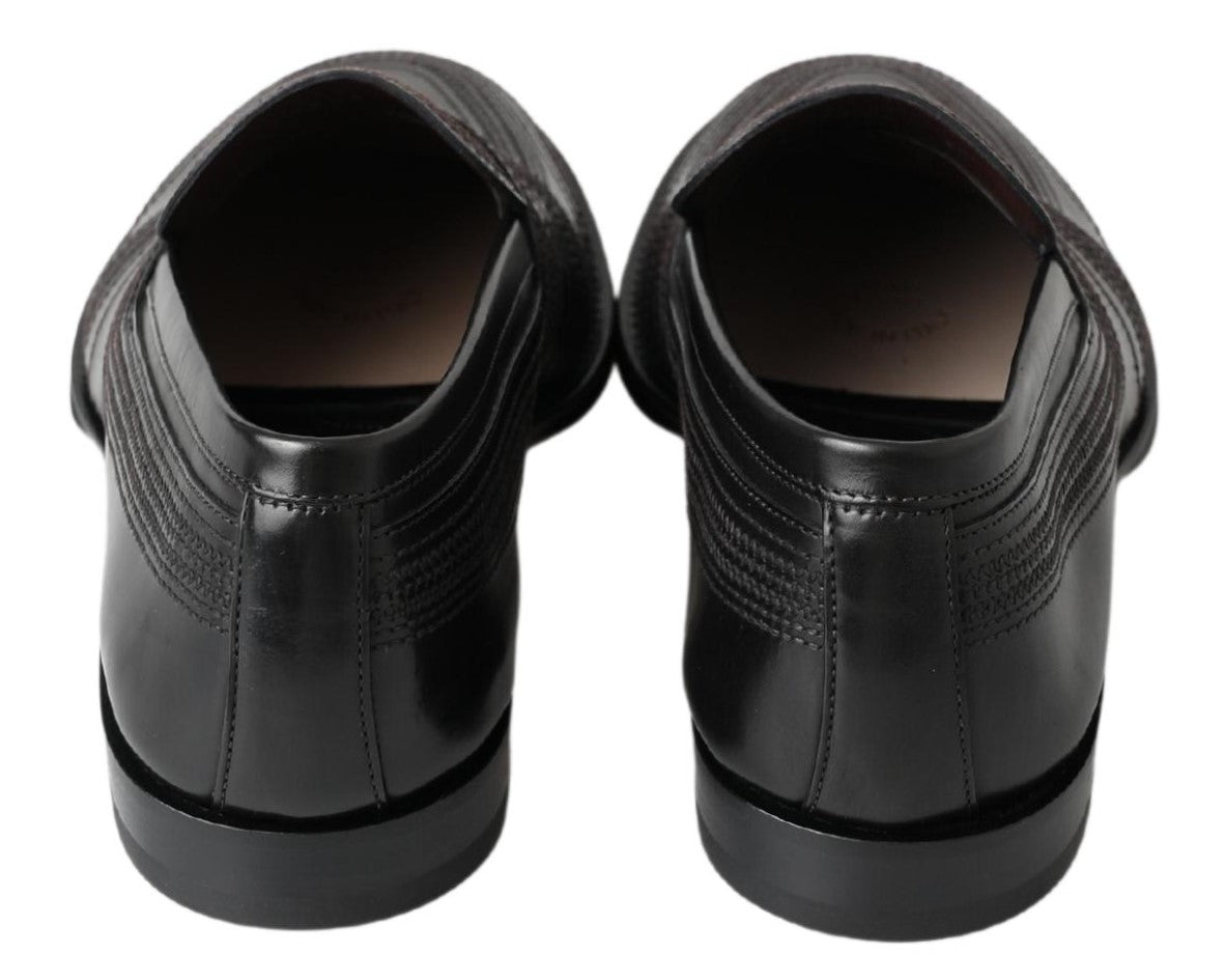 Dolce & Gabbana Black Leather Slip-on Loafers Stitched Shoes-6