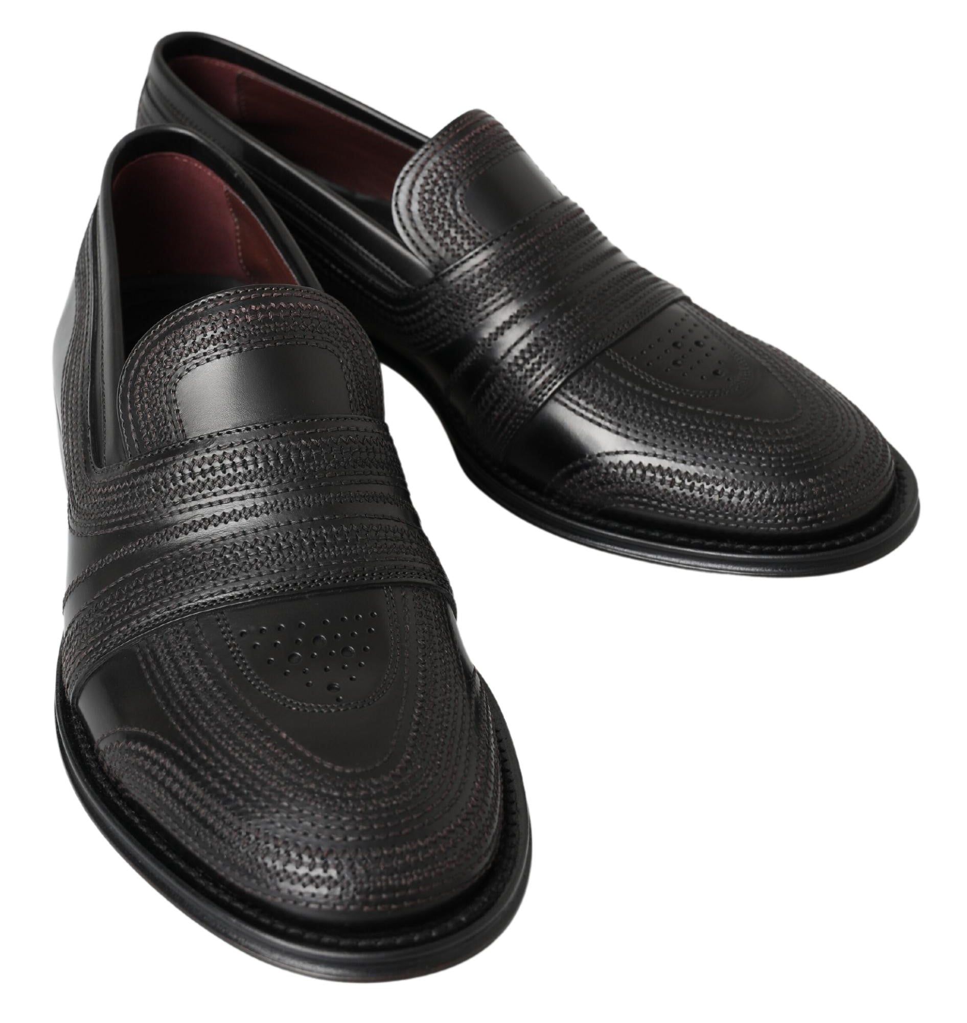 Dolce & Gabbana Black Leather Slip-on Loafers Stitched Shoes-7