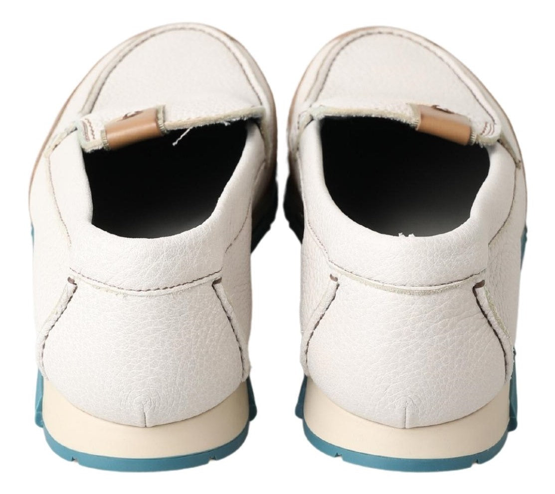 Dolce & Gabbana White Leather Loafers Moccasins Shoes-6