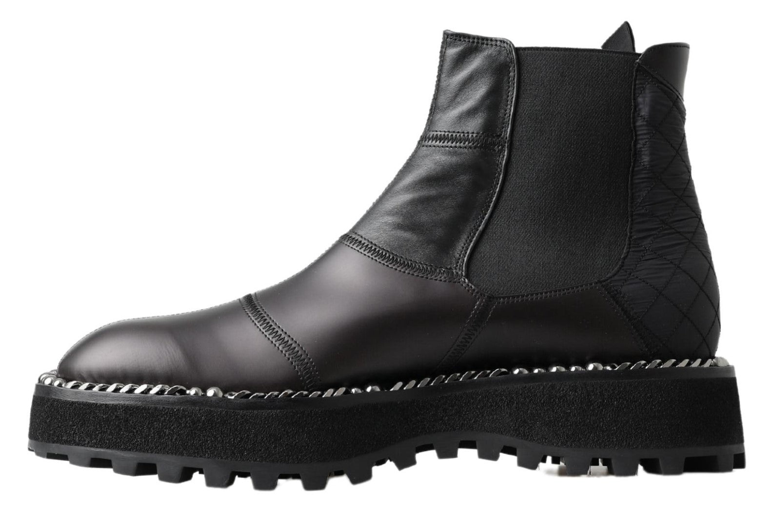 Dolce & Gabbana Schwarze Leder-Slipper mit Stretch-Stiefeln-2
