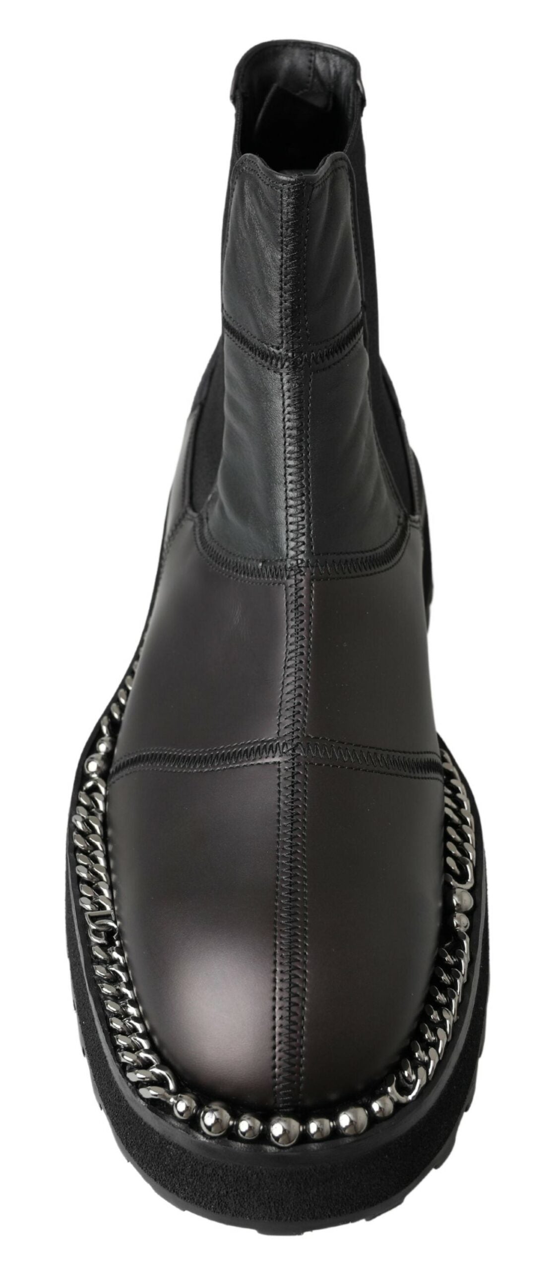 Dolce & Gabbana Schwarze Leder-Slipper mit Stretch-Stiefeln-4